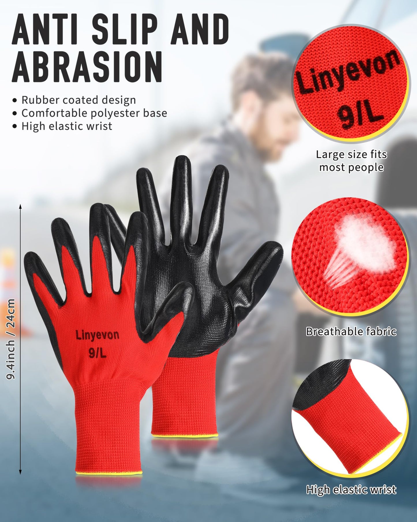 Maxcheck 54 Pairs PU Coated Gloves Bulk, Reusable Rubber Safety Gloves for Men Women Work Warehouse, Mechanic, Woodworking (Multicolor,L)