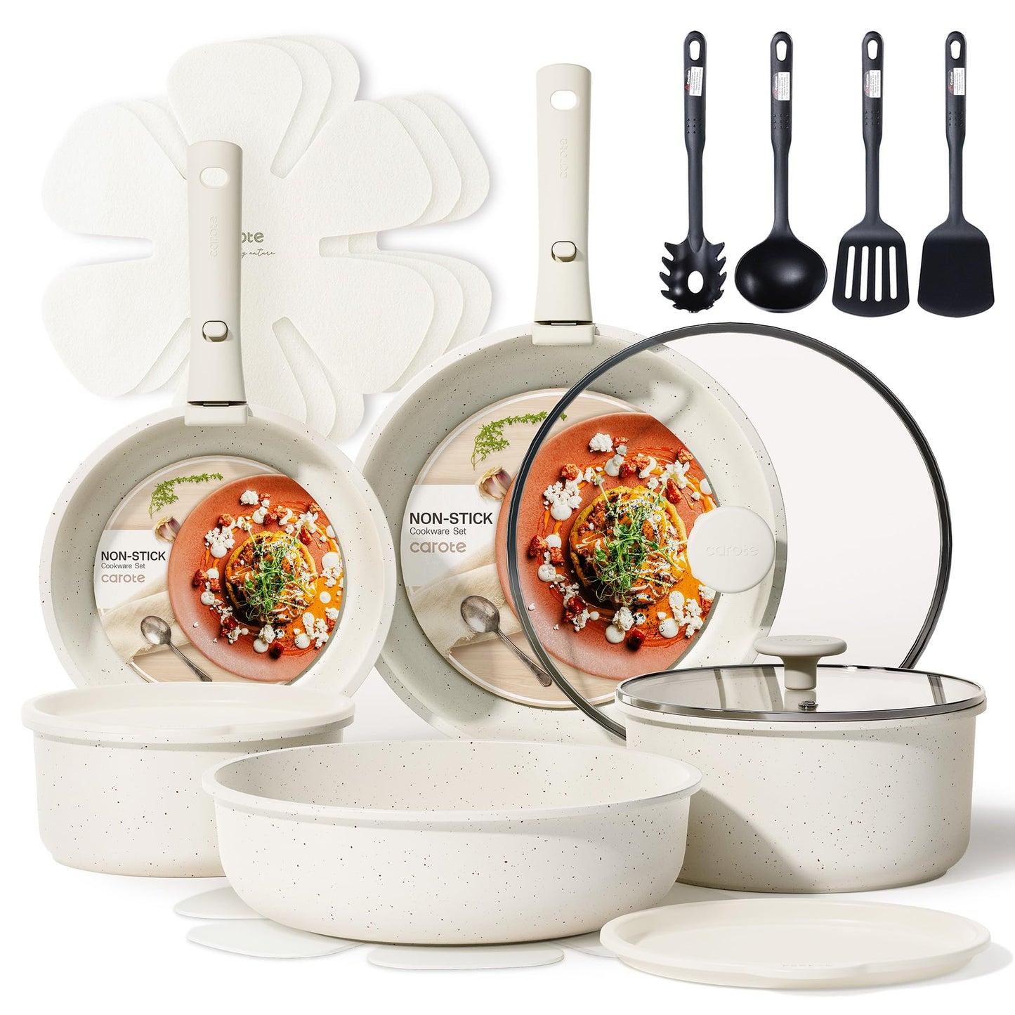 CAROTE 19pcs Pots and Pans Set, Nonstick Cookware Set Detachable Handle, Induction Kitchen Cookware Sets Non Stick with Removable Handle, RV Cookware Set, Oven Safe
