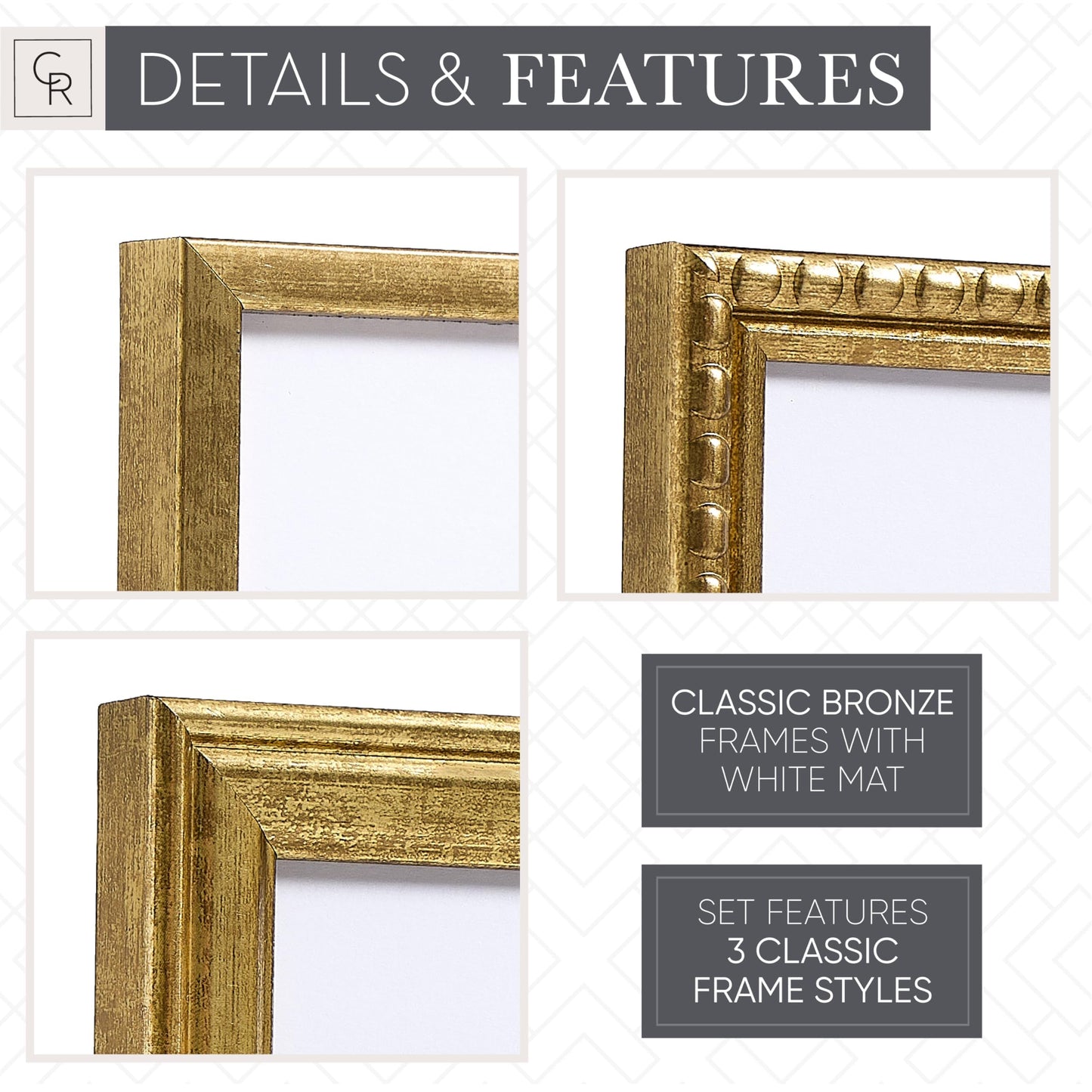 Camden Reed 7 Piece Gallery Wall Frame Set, (1) 12x16 Inch, (2) 8x10 Inch, and (4) 6x8 Inch, Bronze