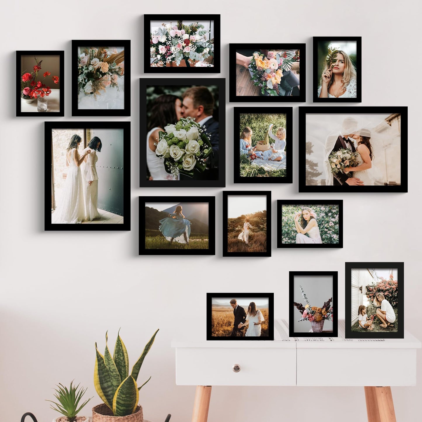 BESCRCL 15 Pack Real Glass Picture Frames Collage Wall Decor, Including 3pcs 8x10, 6pcs 5x7, 6pcs 4x6 Photo Frames for Gallery Wall or Tabletop Display, Black