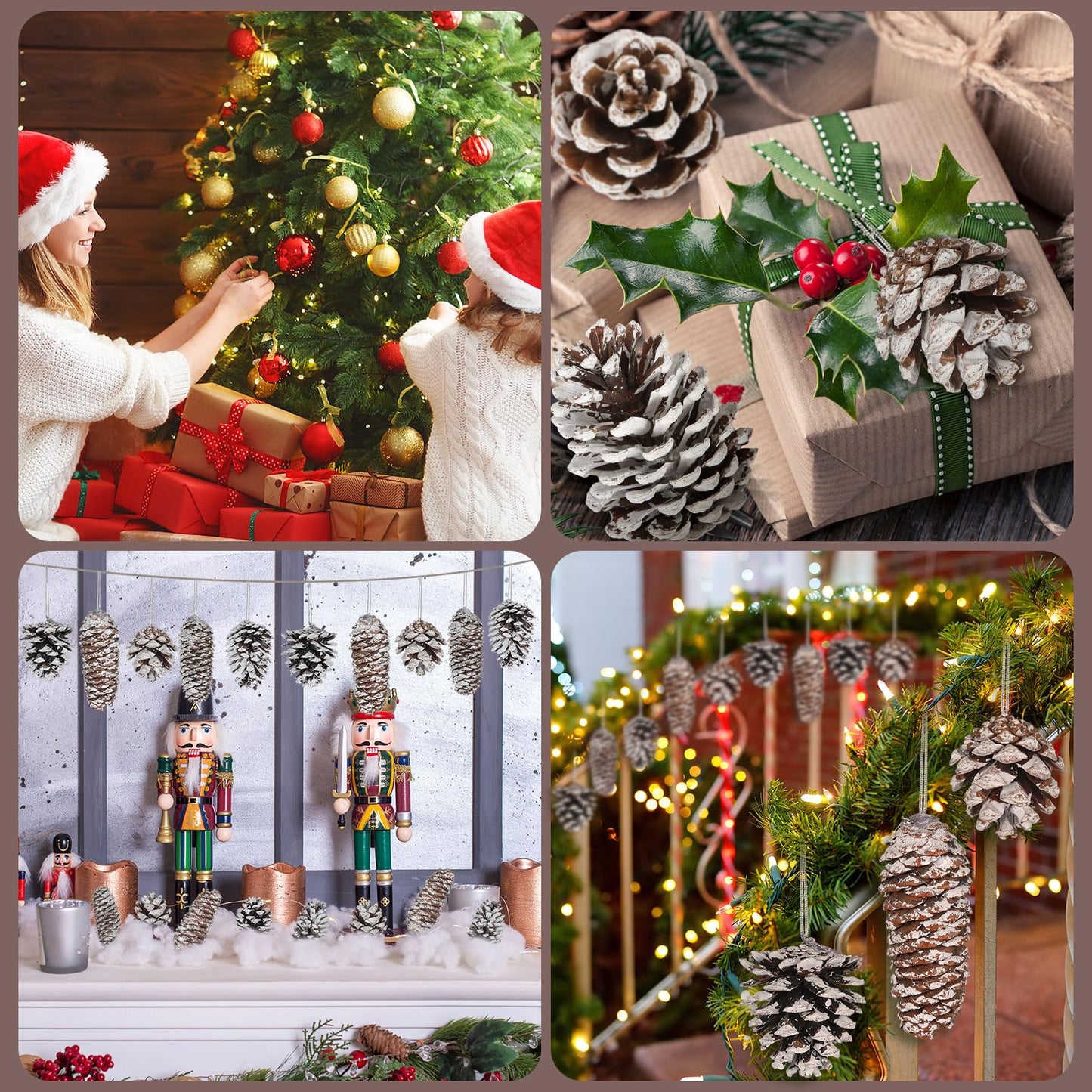 Giegxin 80 Pcs Winter Natural Pine Cones Ornaments 1.5-3.9inch Snow Frosted Pinecones for Crafts with String Bulk Xmas Tree Hanging Pendant Winter Holiday Decoration for DIY Gift Vase Filler Party