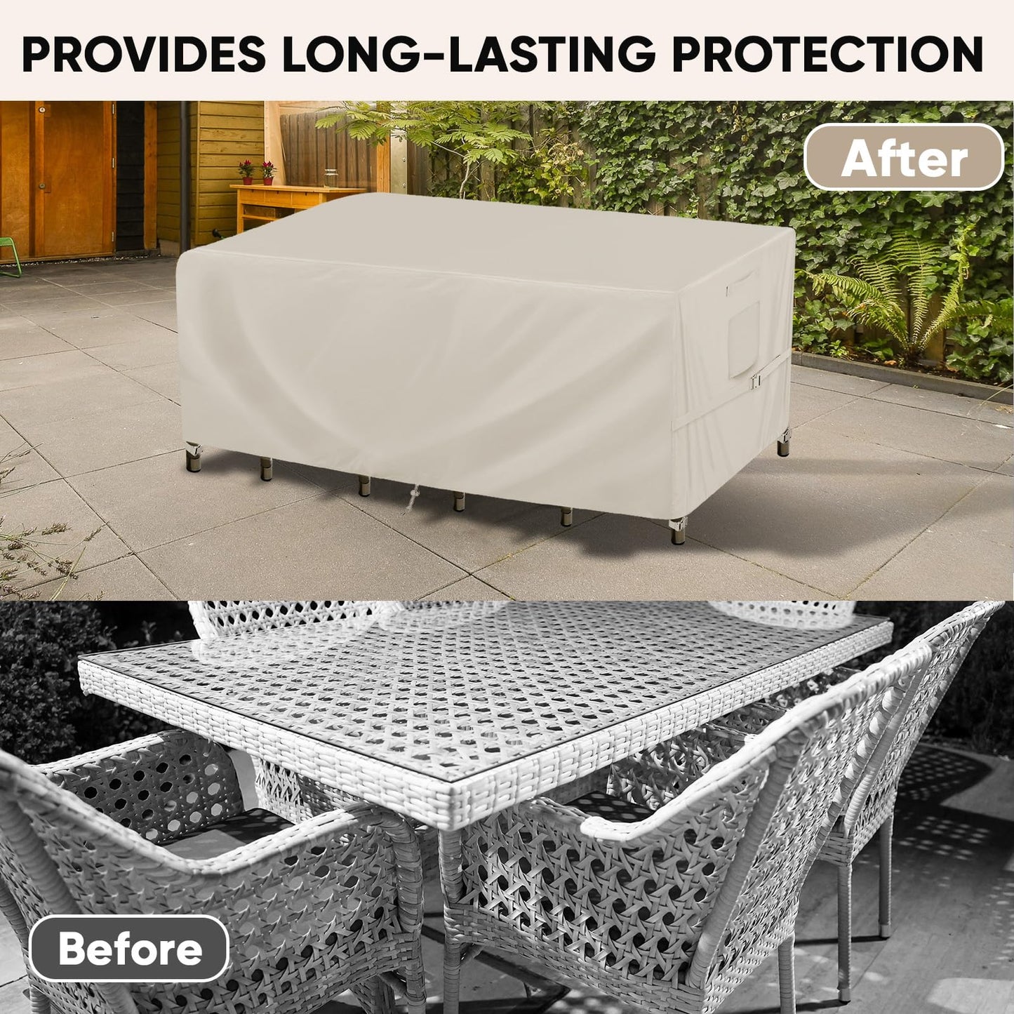 BALEINE Patio Furniture Covers, Outdoor Furniture Covers Waterproof, Heavy Duty Oxford Patio Table Cover for Outdoor Table, Chair, Sofa, Desk (Beige 108"L×82"W×28"H)
