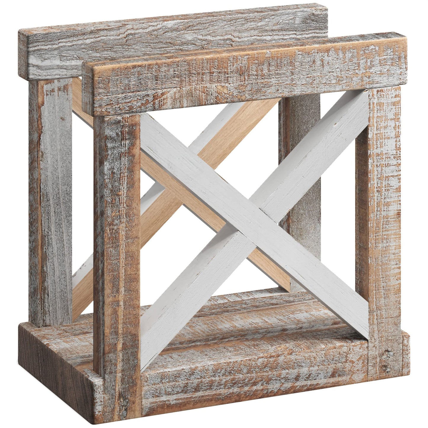 Barnyard Designs Farmhouse Napkin Holder for Table - Vintage Rustic Distressed Wooden Napkin Holder Dispenser for Kitchen, 5.5" x 5.5" (White/Brown)