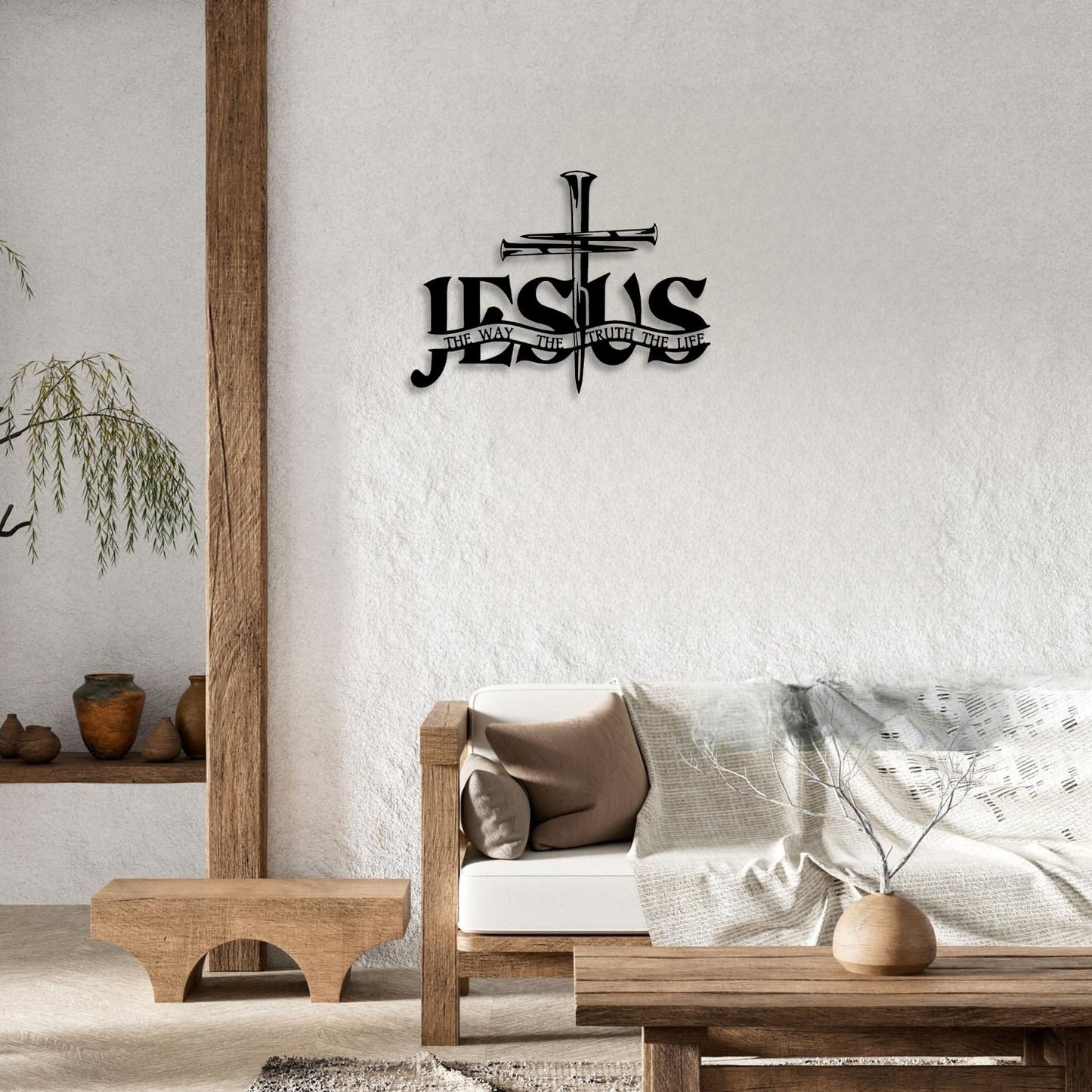 Cross Jesus Truth Metal Wall Decor - Religious Spiritual Faith Room Decor Black Wall Art Home Decor for Living Room, Bathroom, Bedroom, Dining Room, Church (Black)