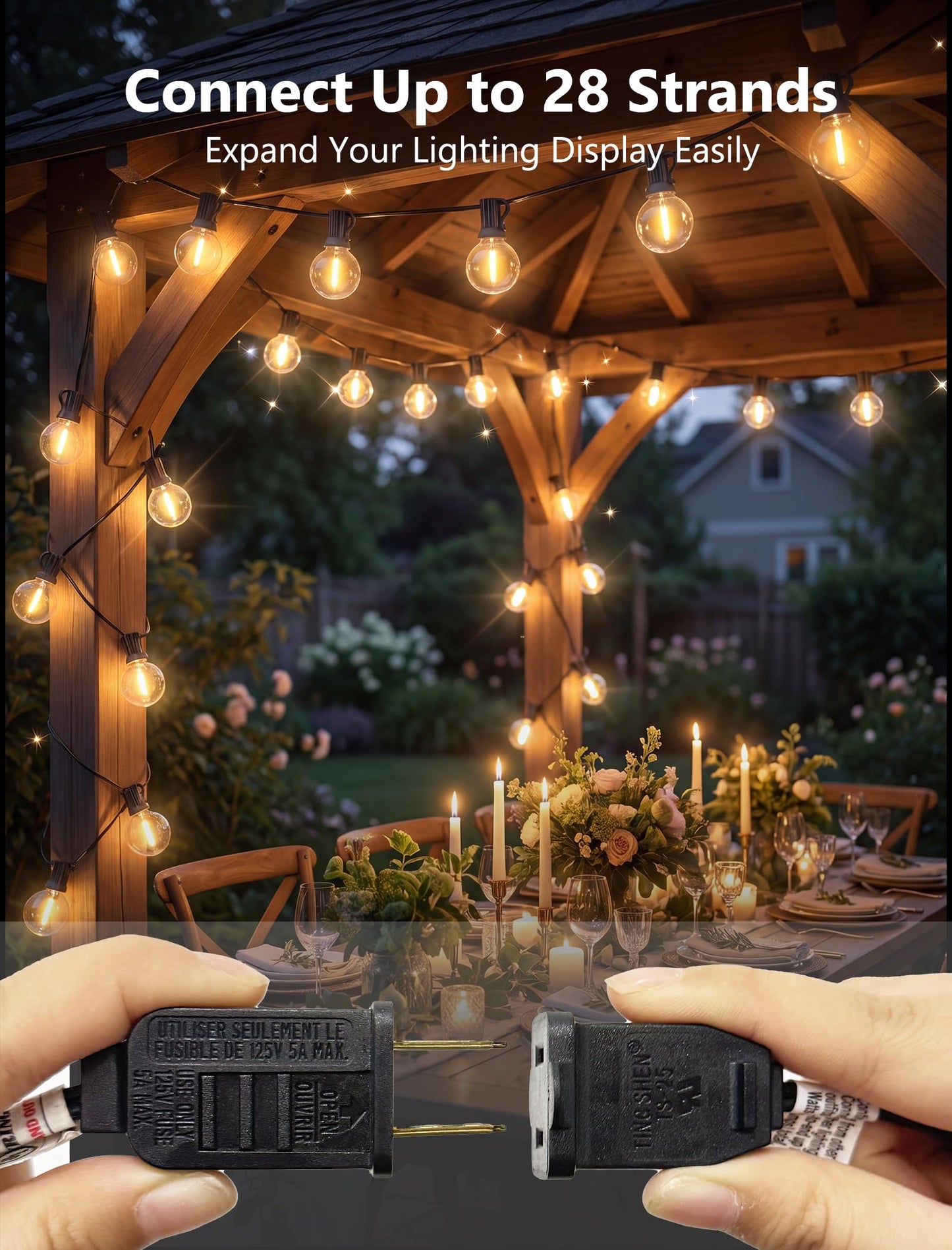 Kivonfa 50FT Outdoor String Lights - Shatterproof G40 LED Bulbs, Waterproof Connectable Patio String Lights for Outside Backyard, Wedding & Bistro Party Decor, Warm W