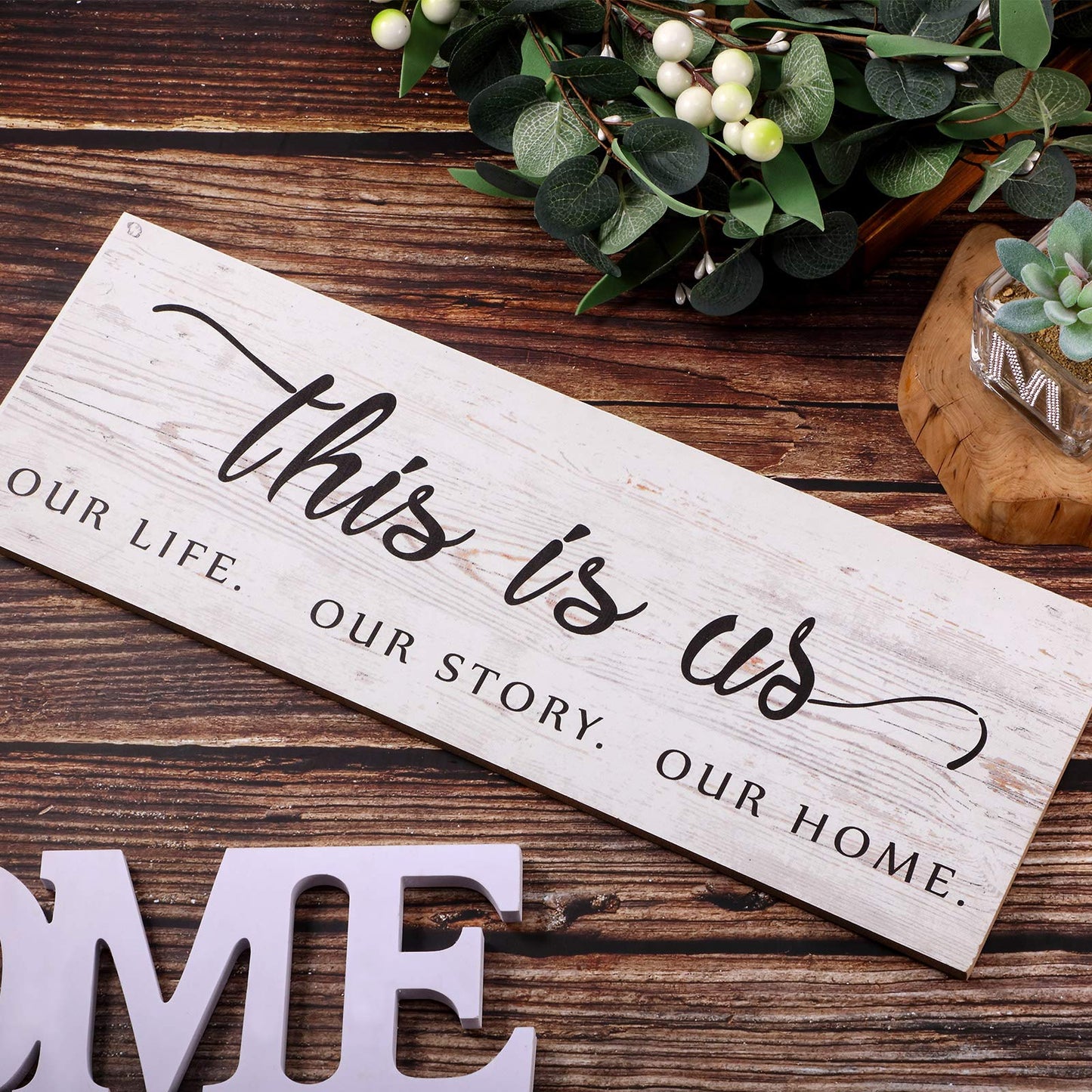 Jetec This Is Us Wall Sign Wooden Family Wall Plaques Inspiration Sign Farmhouse Entryway Rustic Plaques Art with Quotes for Living Room Bedroom Christmas Decorations(Antique White)