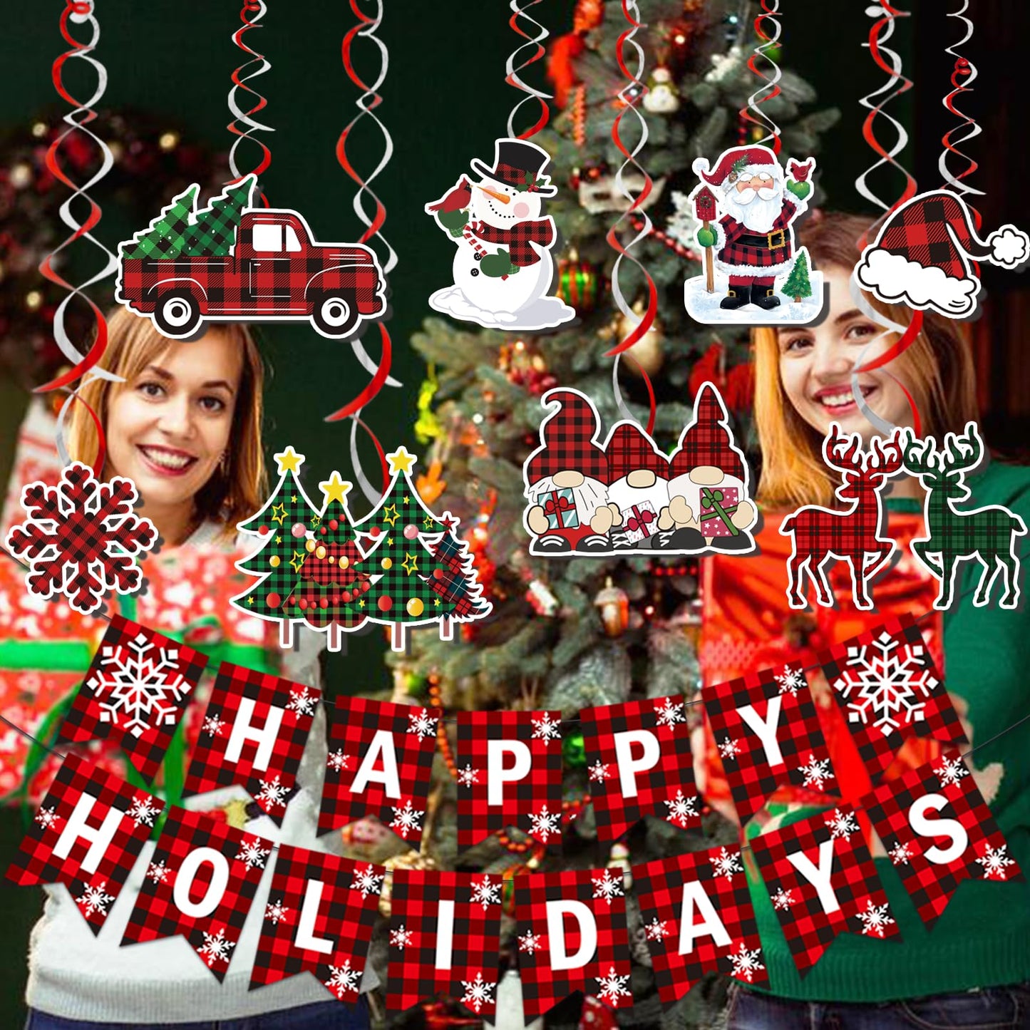Happy Holidays Banner Buffalo Plaid Christmas Decorations Happy Holidays Decorations for Christmas Buffalo Plaid Decor
