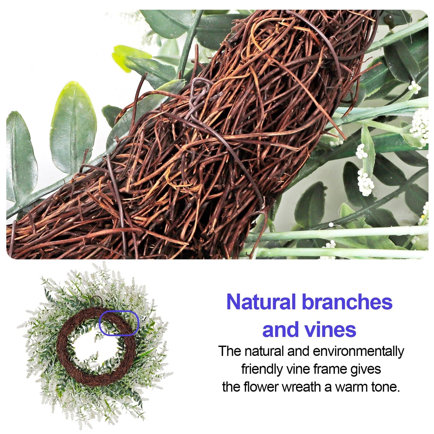 26'' Large Lavender & Eucalyptus Wreath for Front Door - Artificial Eucalyptus Leaves Greenery Outdoor Wreath for Wedding Farmhouse Porch Wall Room Home Decor (White)