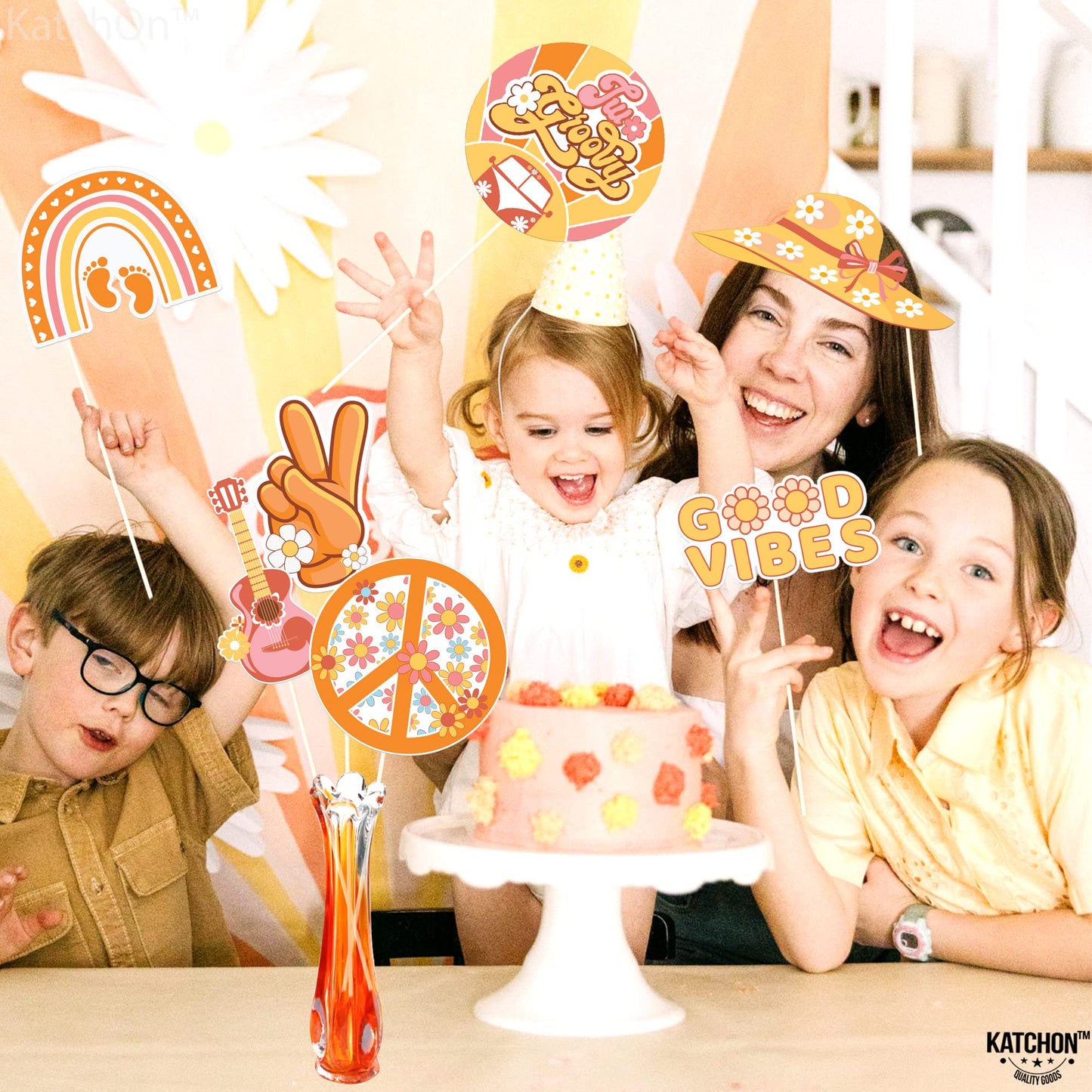 KatchOn Groovy Photo Booth Props - Pack of 40, 60s & Retro Props for Two, Hippie Party Decorations