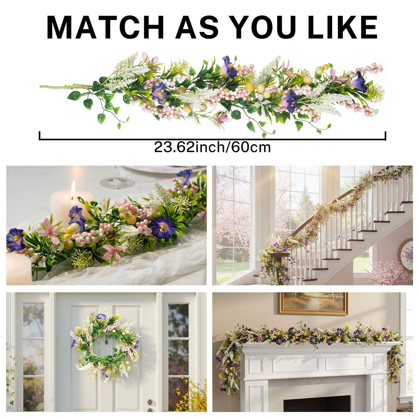 MOYEE Candle Holder Centerpieces for Tables,Candle Ring,Wreaths, Black Metal Candle Stick Paired Artificial Flowers 14 in Versatile Dining Table Centrepiece