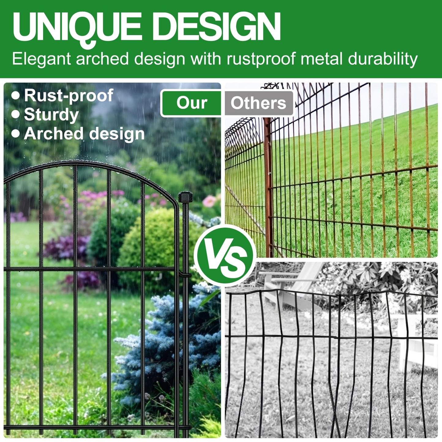 10 Pack Decorative Garden Fence Animal Barrier Fence, 17 in x 10 ft Rustproof Metal No Dig Fence Panels, Arched Small Garden Fence Barrier for Dog Rabbit Flower Bed Edging Yard Ground Patio Defense