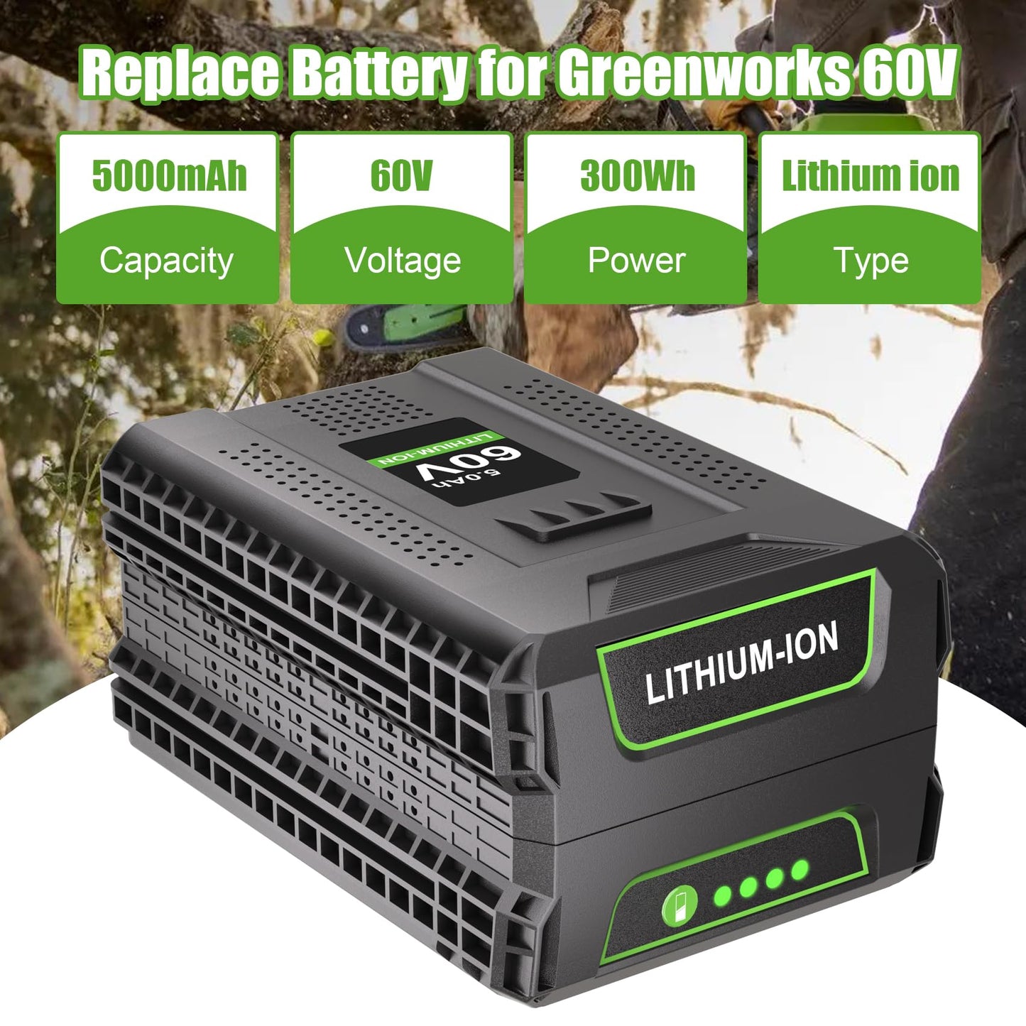 KUNLUN 5.0Ah 60V Replacement Battery Compatible for Greenworks 60v Battery Max Lithium Lon Battery LB60A03 LB60A02 LB60A00 Cordless Power Tool Batteries