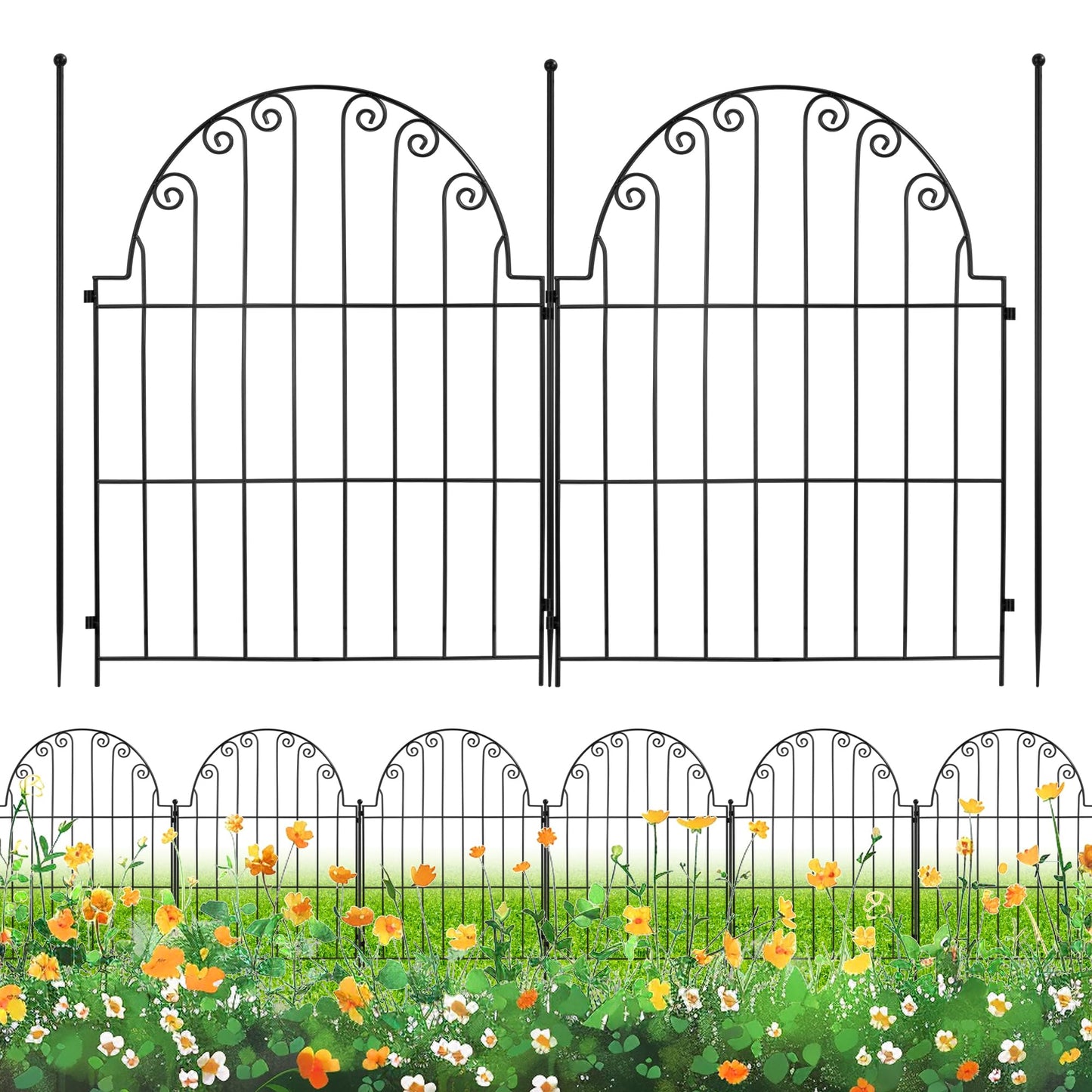 Decorative Garden Fence No Dig Rustproof Metal Fencing Barrier Border for Dog 5 Panels, Garden Fencing for Outdoor Patio Lawn Yard Flower Bed(28 Inches High)