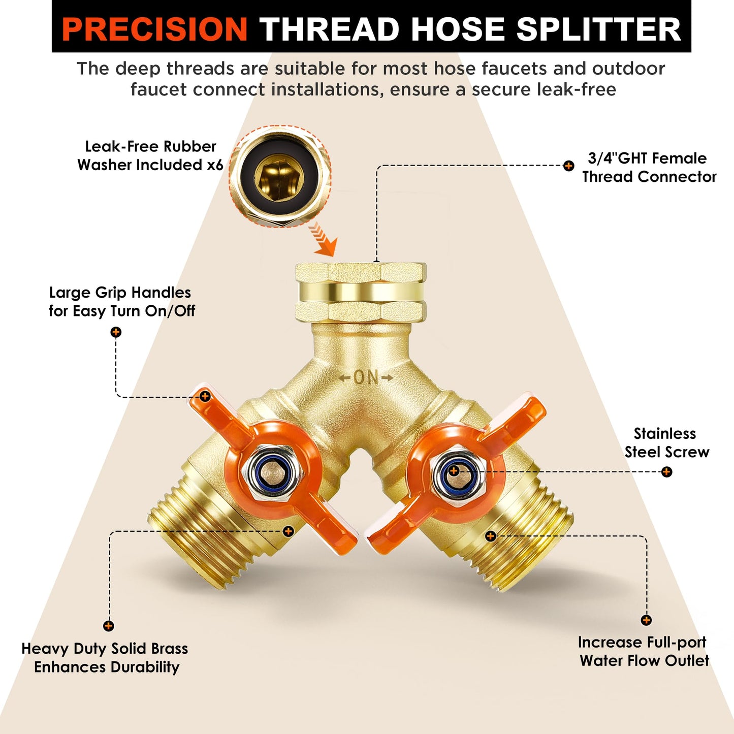 Garden Hose Splitter Full Flow 2 Way Brass Hose Splitter Heavy Duty All Metal Hose Y Splitter with Shutoff Outdoor Faucet Water Hose Splitter Y Valve Tap Adapter for Outdoor Garden