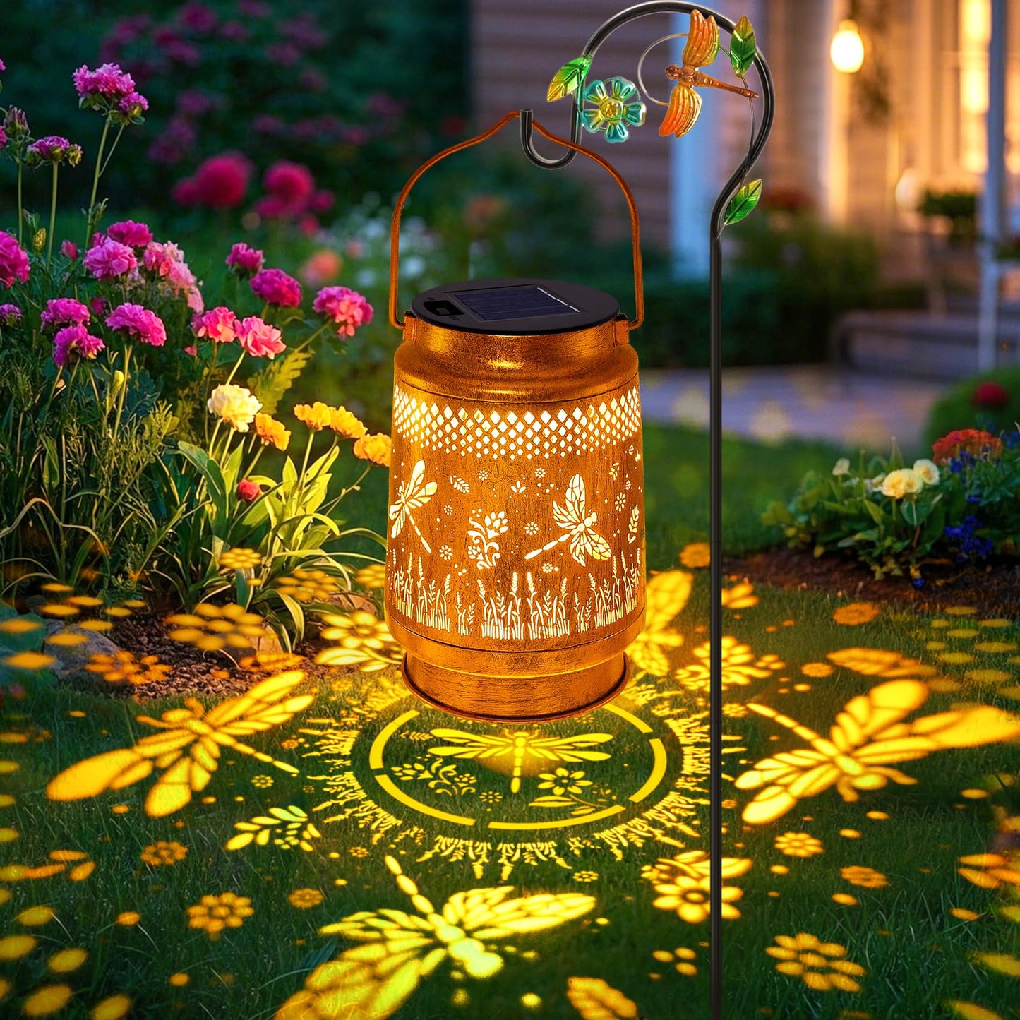 Dragonfly Solar Lanterns Outdoor with Shepherd Hook, Birthday Gift Mothers Day Gift for Women Mom Grandma Wife Daughter, Waterproof LED Hanging Lights, Decor for Yard Garden Patio Porch Lawn Tabletop