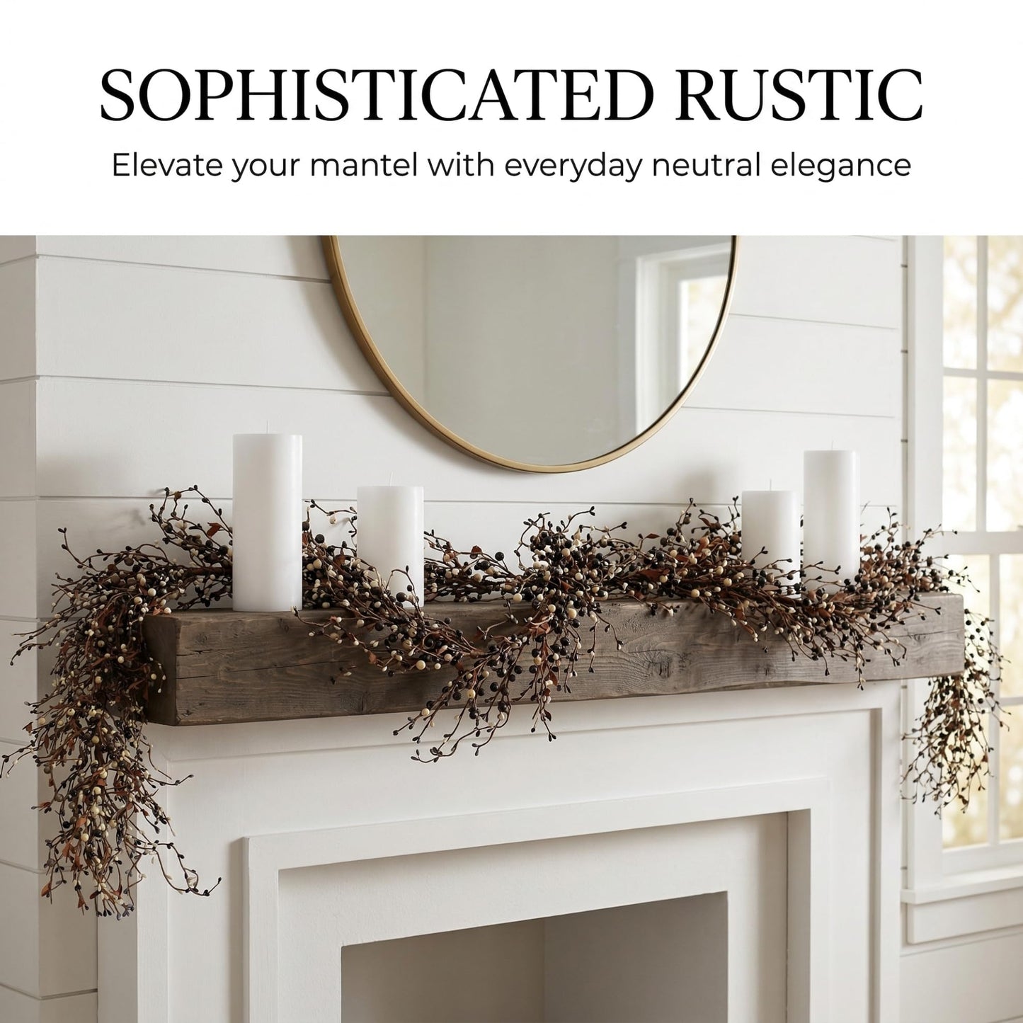Quixem 5FT (60 in) Rustic Black Grey & Cream Pip Berry Garland for Mantel & Table, Neutral Everyday Farmhouse Decor, Flexible Wired Vine, Precise Size & Less Shedding