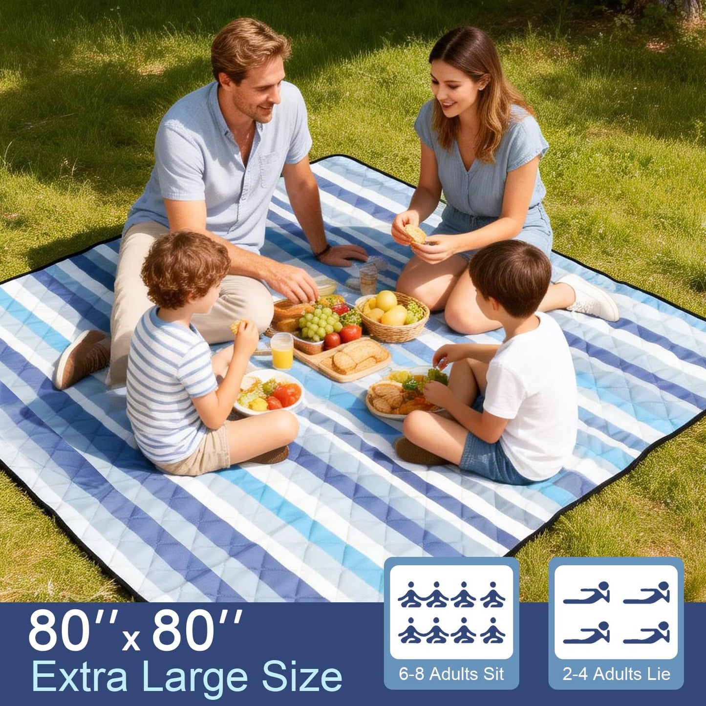 JACTUM 2 in 1 Tote Picnic Blanket Waterproof Outdoor Camping Mat,Large Capacity Beach Blanket 80''x80'' 7 Layers Easy to Foldable and Carry.