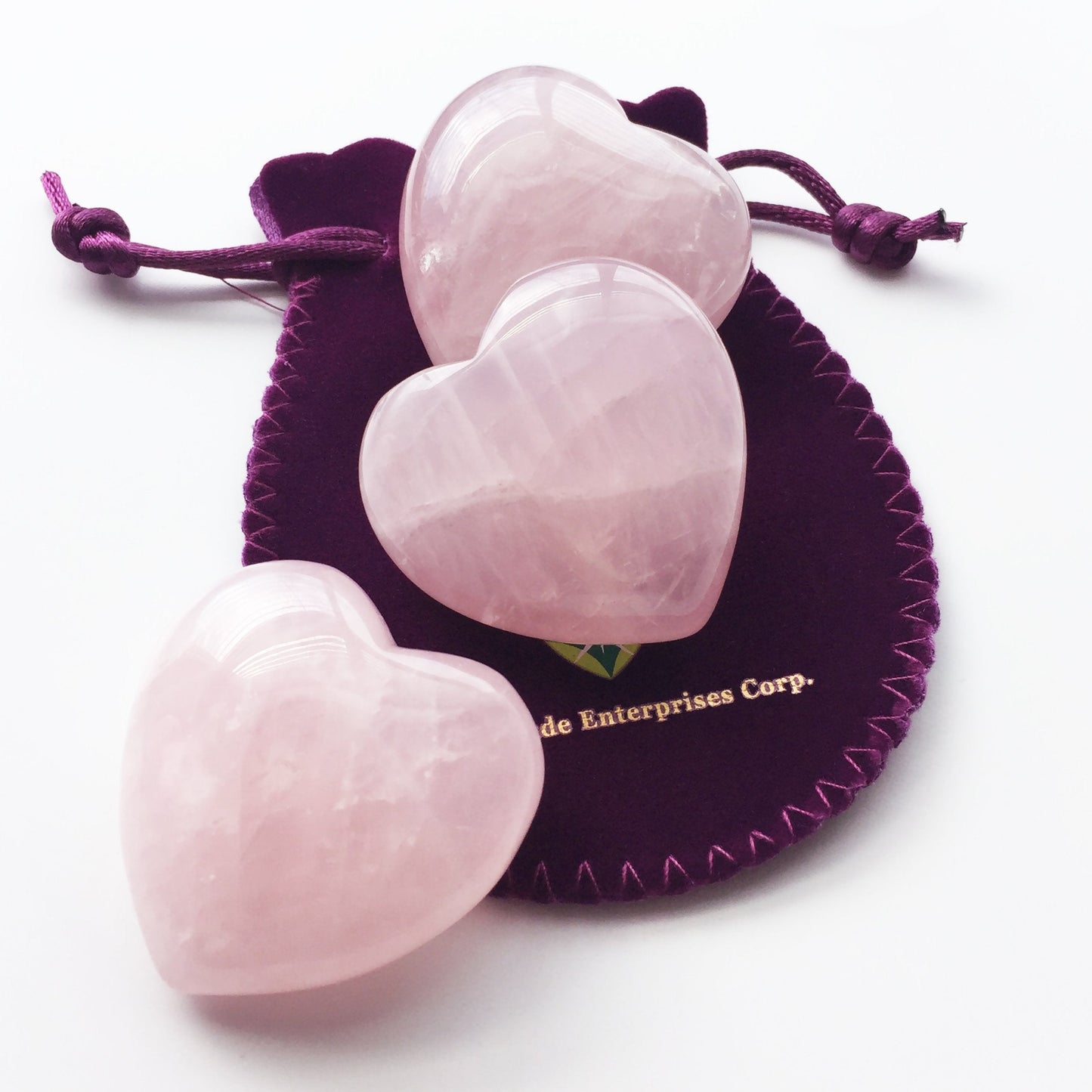 Polar Jade Set of 3 Hand-Carved Natural Rose Quartz Puffy Hearts – Healing Stones for Chakra Energy, Meditation, Massage, and Elegant Decoration