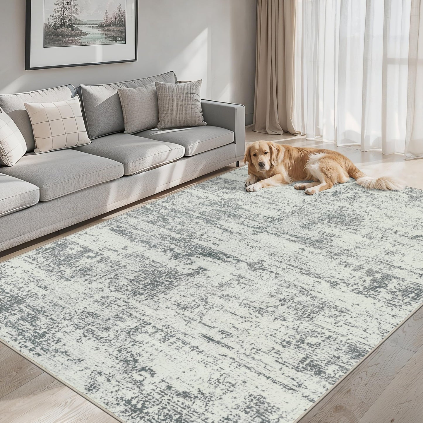 Area Rugs Living Room Rug - 5x7 Washable Modern Abstract Soft Neutral Non-Slip Carpet Large Indoor Floor Stain Resistant Thin Carpets for Bedroom Dining Room Farmhouse Nursery Home Office Grey