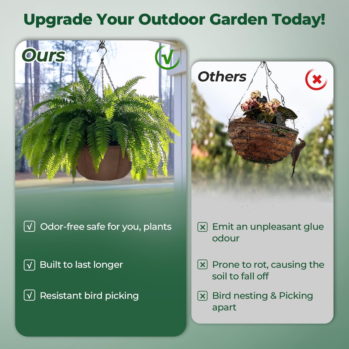T4U Hanging Planters for Outdoor Plants, 10 Inch 4 Pack Fabric Hanging Baskets with Drainage Tray, Decorative Hanging Pots for Plants Outdoor Patio Porch Garden Use（Brown）