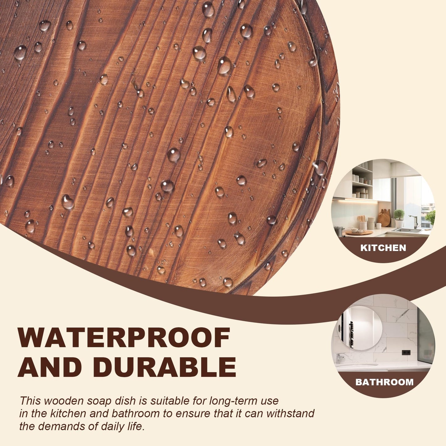DEBETOOL Round Wooden Decorative Tray - Rustic Wood Soap Tray for Kitchen and Bathroom Counter Organizer, Farmhouse Kitchen Decor Wooden Riser for Soap Dish, Perfume, Candle, Potted