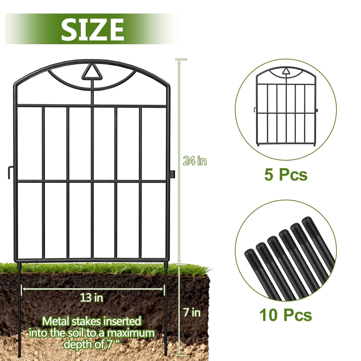 Garden Fence 17in (H) x21ft (L), 20 Pack Rustproof Metal No Dig Animal Barrier, Decorative Garden Border Fence Panels, for Dogs, Flower Bed, Patio