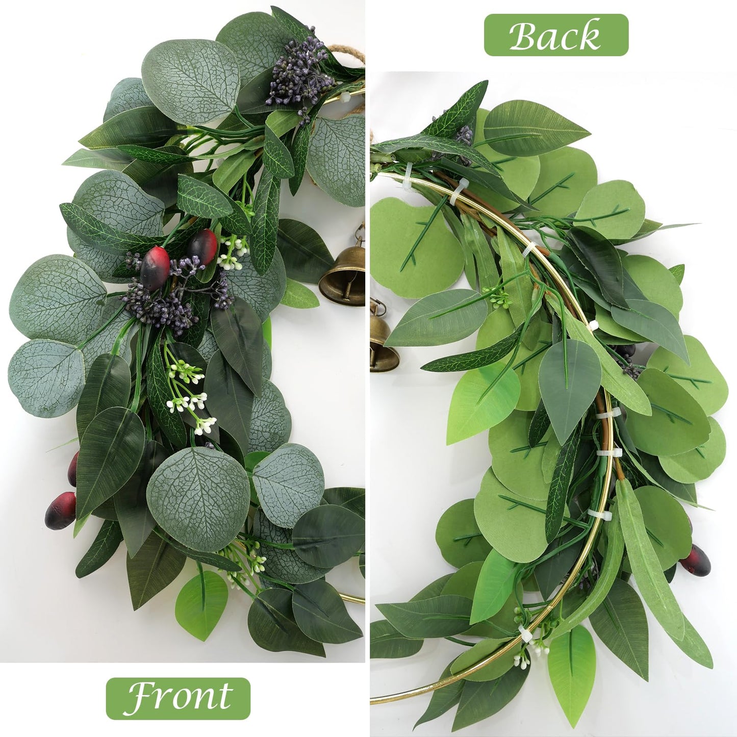 Eucalyptus Wreath for Front Door Artificial Eucalyptus Wreath Olive Fruit and Blueberry with Green Leaf Spring Summer All Season for Farmhouse Front Porch Window Hanging Wall Party Decor