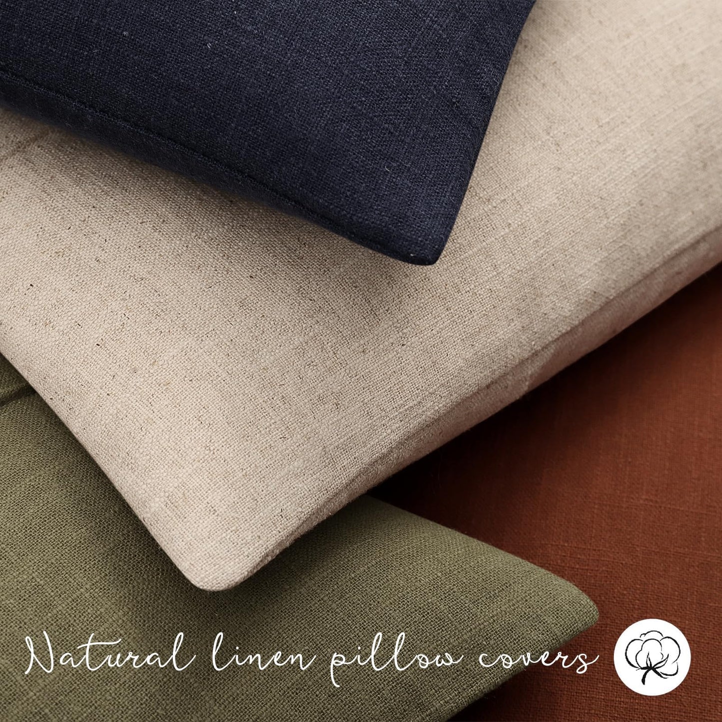 Decorative Linen Throw Fall Pillow Covers 18x18 Set of 2 Solid handcrafted Striped Cushion Covers for Bed Soft Modern Farmhouse Neutral Pillowcase for Couch Bedroom Living Room Home Fall Decor(Rust)
