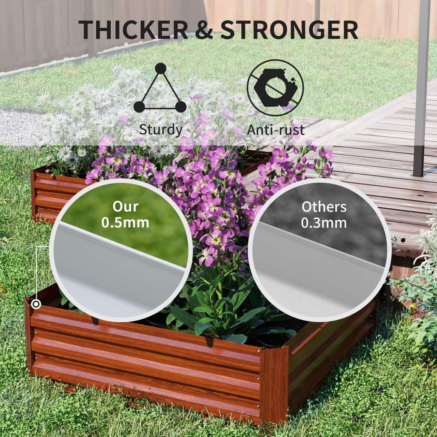 Metal Planter Box, 2-Piece Galvanized Raised Garden Bed - Dark Brown - Set of Two - Outdoor Durable - for Growing Plants