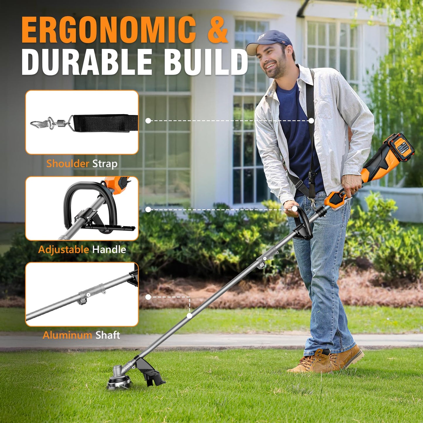 Alloyman 40V MAX Cordless String Trimmer, 2-in-1 Weed Wacker Trimmer & Edger, 2 x 4.0Ah Batteries and Fast Charger Included, 13.4Inch Electric Weed Eater for Lawn Edging, Yard, Garden