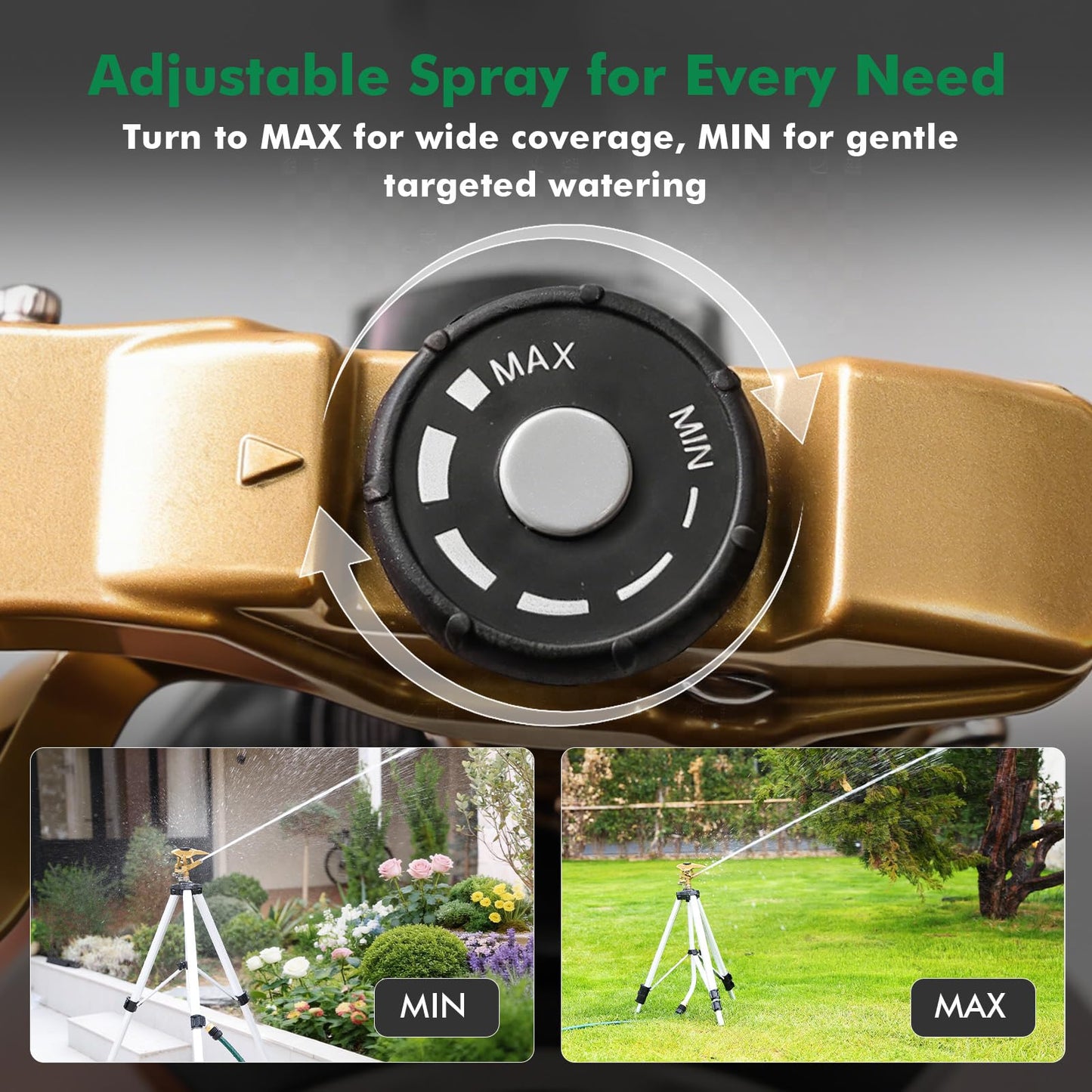 RESTMO 48” Large Full Metal Impact Sprinkler Head on Tripod Base, 360° Rotating & Height Adjustable Tripod, Heavy Duty Zinc Alloy Sprinkler for Large Yard and Lawn Irrigation