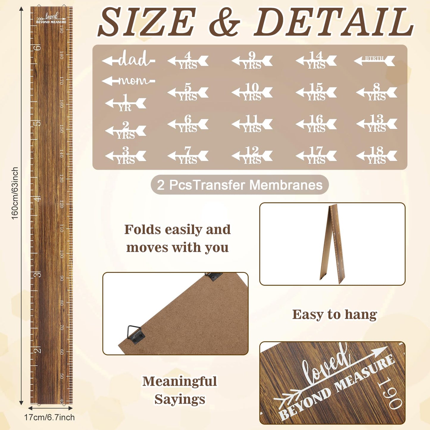 Eersida Growth Chart for Wall Kids Height Growth Chart Wooden Ruler Nursery Wall Decor Boys Girls Height Measurement Loved Beyond Measure for Room Hanging Decor(Novel Style)