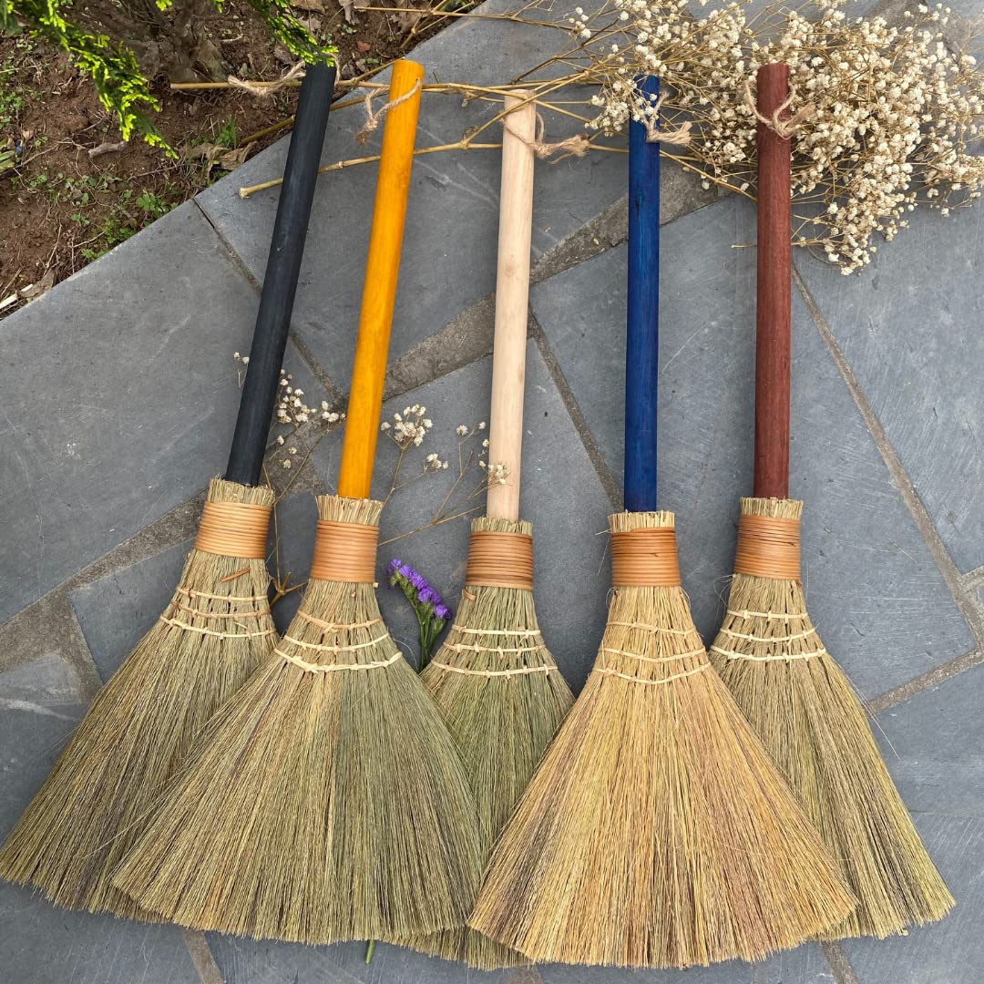 TTS For Home Natural Whisk Sweeping Hand Handle Broom - Vietnam Handmade Straw Soft Broom Design for Home, Kitchen, Grage, Bedroom 12.2" Width, 28.35" Length