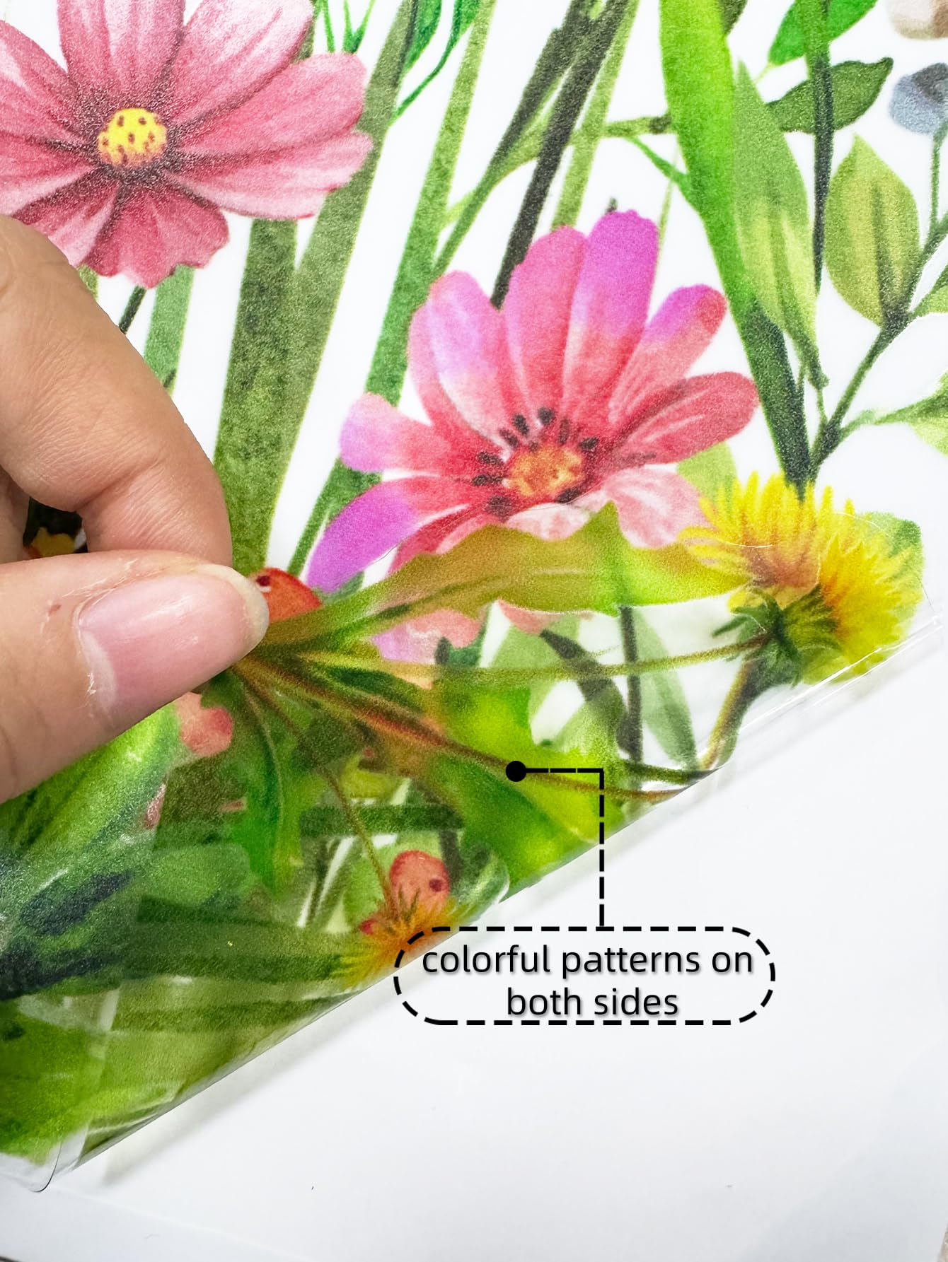Colorful Wildflower Double-Sided Visual Window Stickers - Spring Summer Botanical Grass Decals PVC Static Cling Peel & Stick Removable Art Decals for Window Mirror Door,30 cm x 60 cm