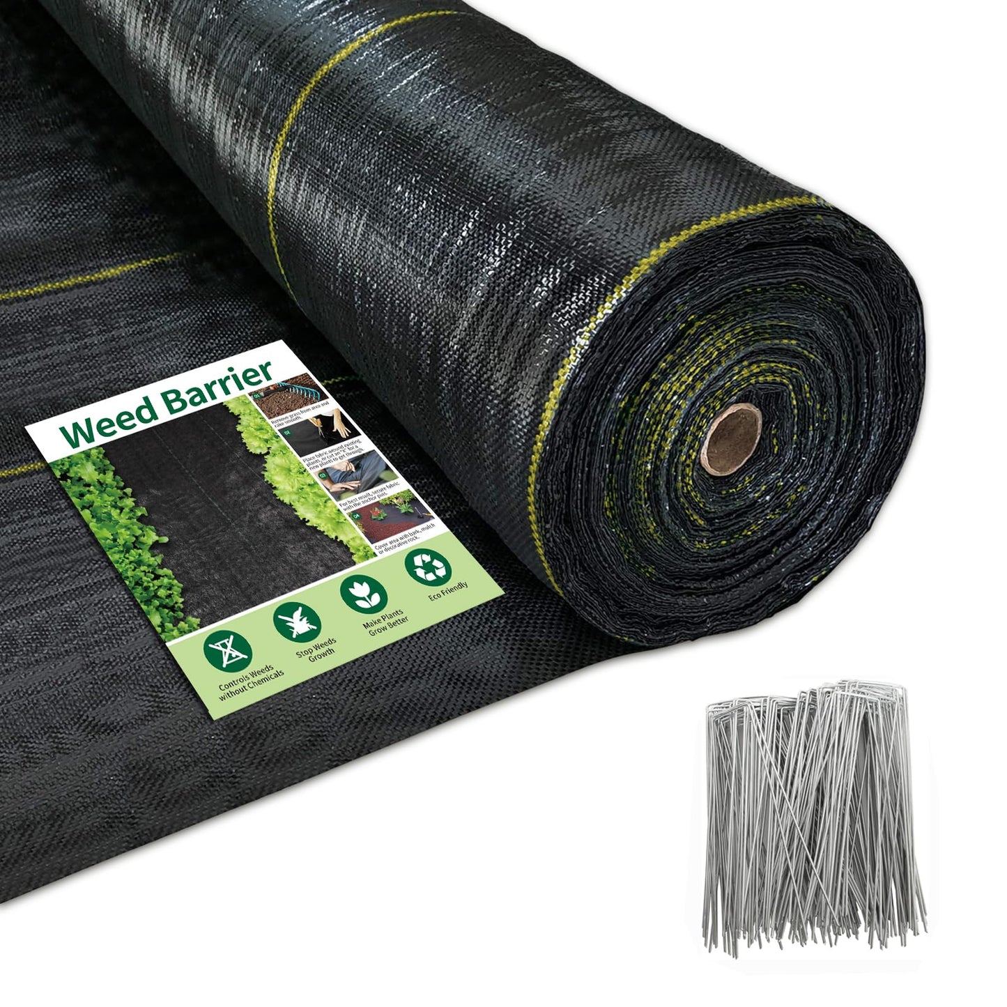 Sunocity 6ft x 300ft Durable Weed Barrier Fabric, 3oz Heavy-Duty Landscaping Fabric, Permeable Ground Cover for Garden, Lawn, and Outdoor Projects, Easy to Install, with 90 Staples