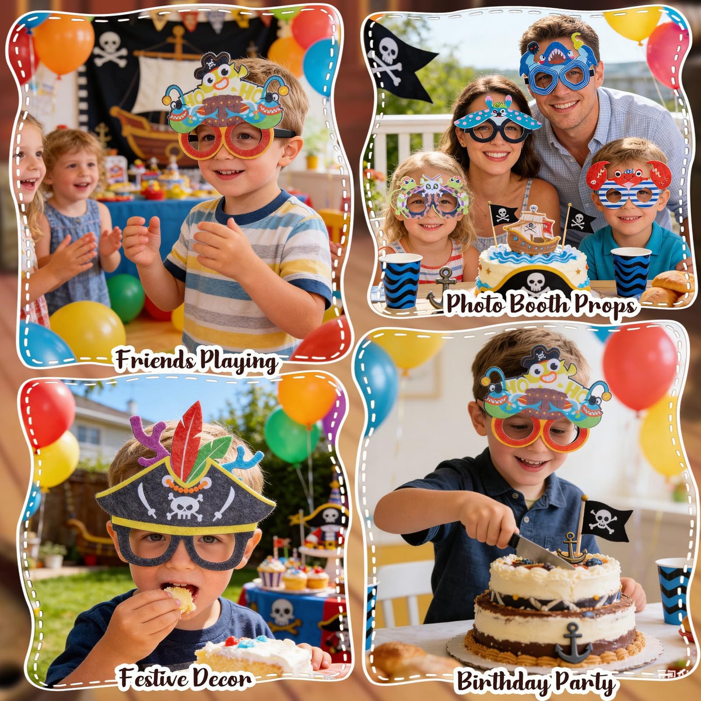 Winrayk 12 Pack Reusable Pirate Felt Glasses Bulk, Pirate Party Decorations & Party Favors, Kids Adults Summer Beach Birthday Holiday Daily Eyeglasses Photo Booth Props Halloween Cosplay Accessories