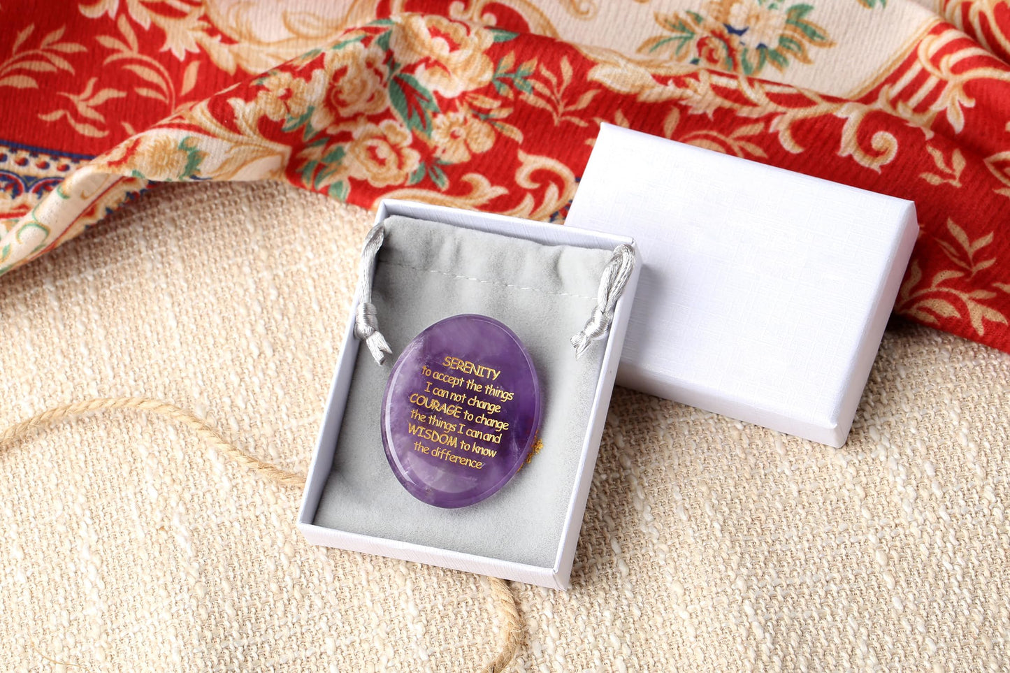 QINJIEJIE Amethyst Crystals Serenity Prayer Thinking of You Gifts Worry Stones Relief Items You Got This Inspirational for Friends Encouragement Sobriety Gifts for Women Men Stocking Stuffers