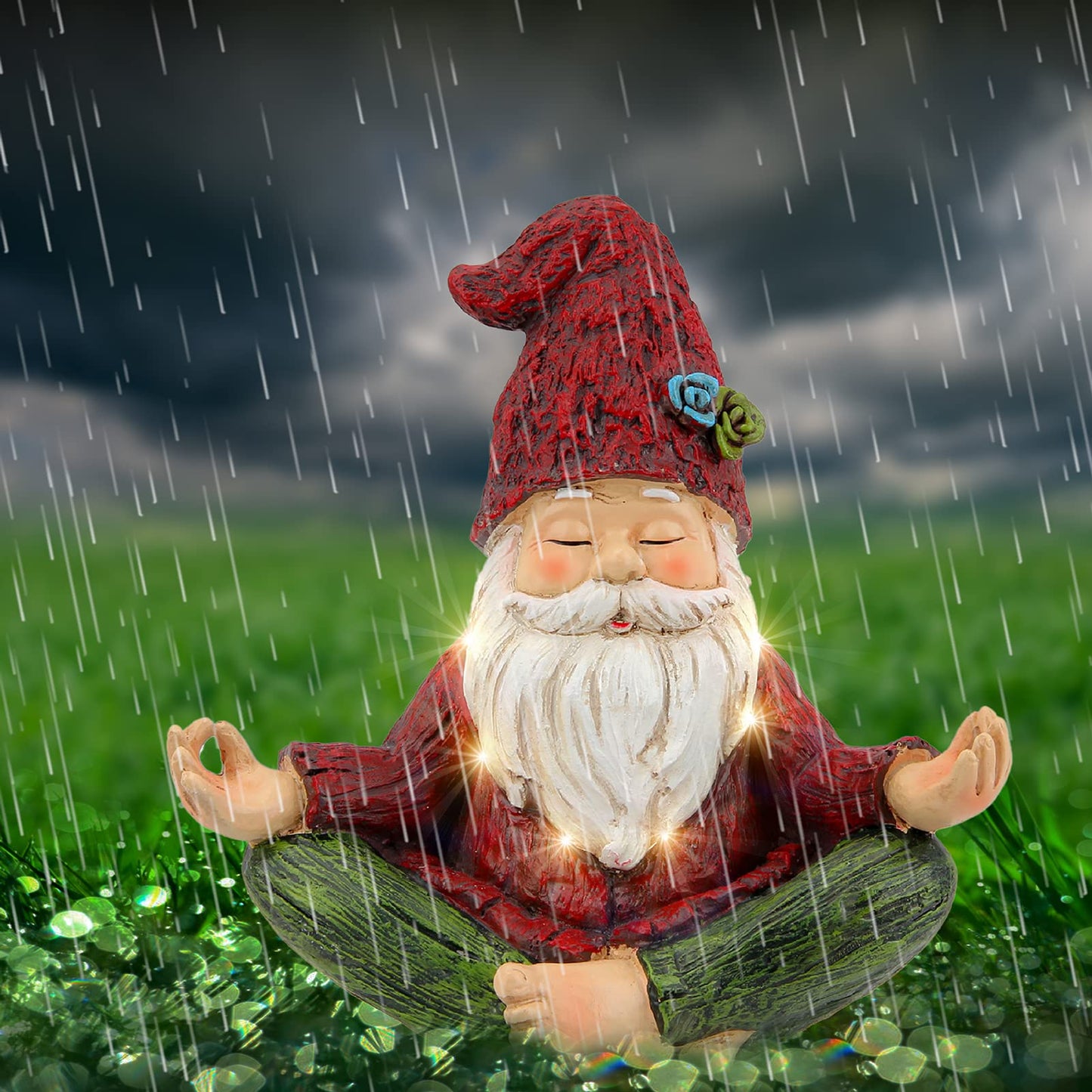 Smadeer Garden Yoga Gnome Statue, Outdoor Gnomes Figurine with Solar Lights, Knome in Yoga Pose for Garden Decor, Elf Sculptures and Statues for Patio Lawn Yard
