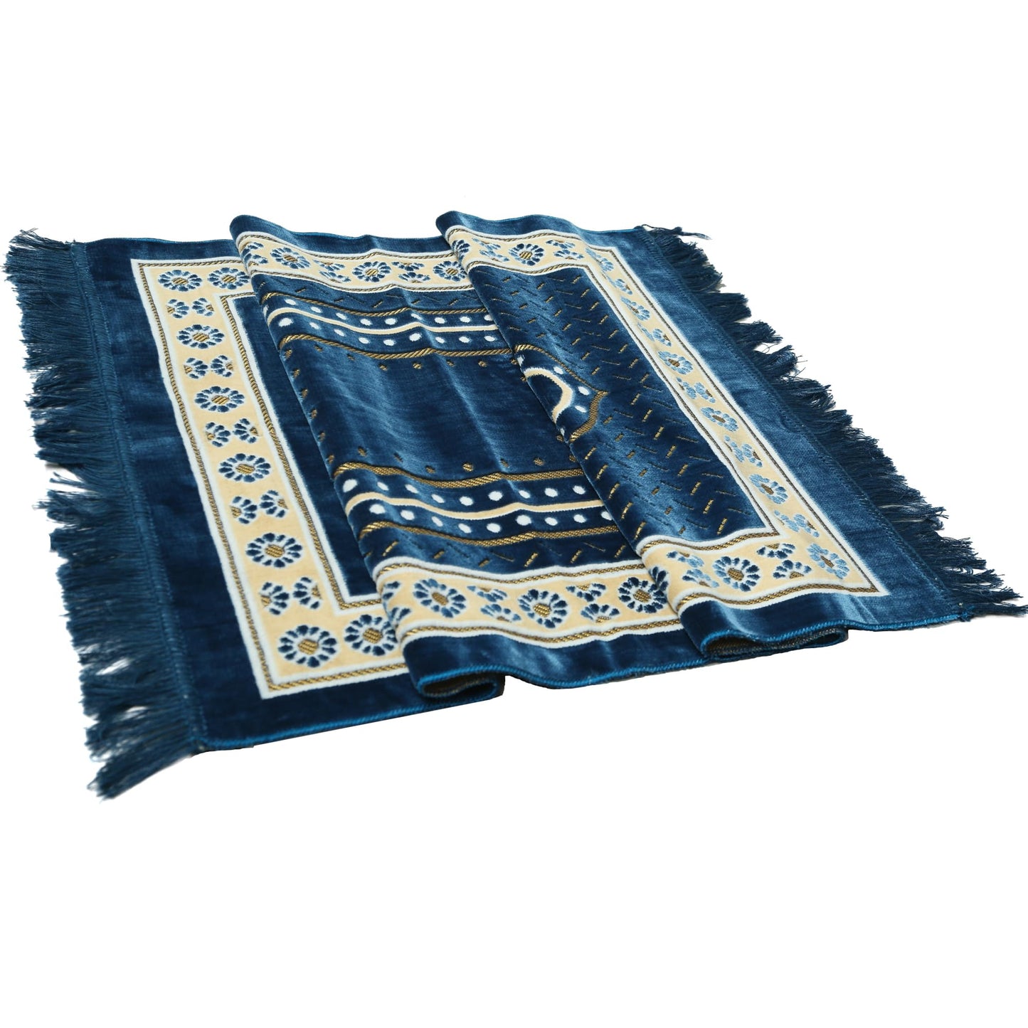 Prayer Mat Rug for Muslim Men, Women or Kids, Portable Praying Mat and Prayer Beads Sets for Islamic Gifts – Muslim Prayer Rug For Ramadan, Umrah, Hajj - Turkish Rug for Meditation and Worship (BLUE)