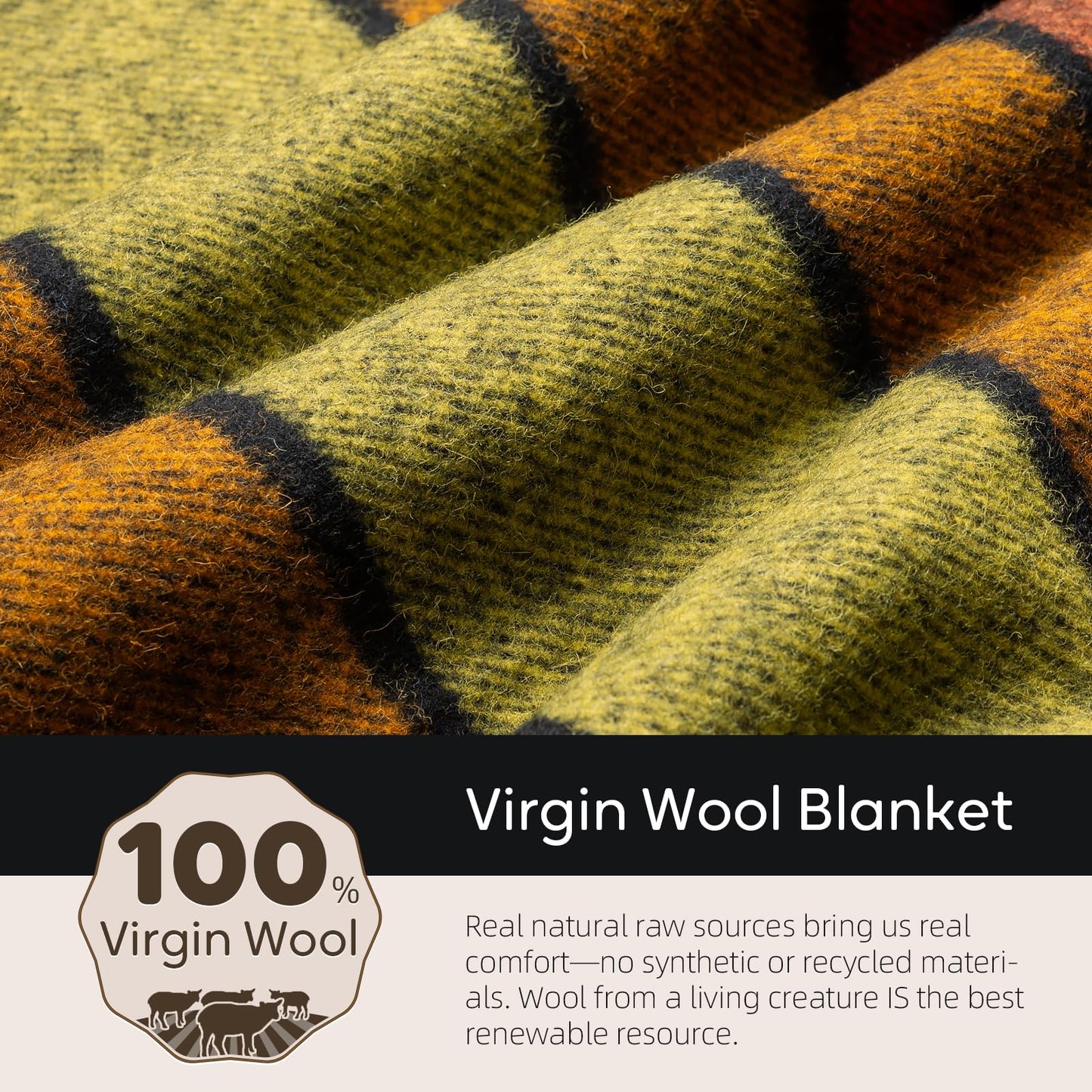 Molithe 100% Wool Blanket, 62" x 86", Warm, Thick, Washable, Military Wool Blanket, Great for Camping, Outdoors, Sporting Events, Survival Kits