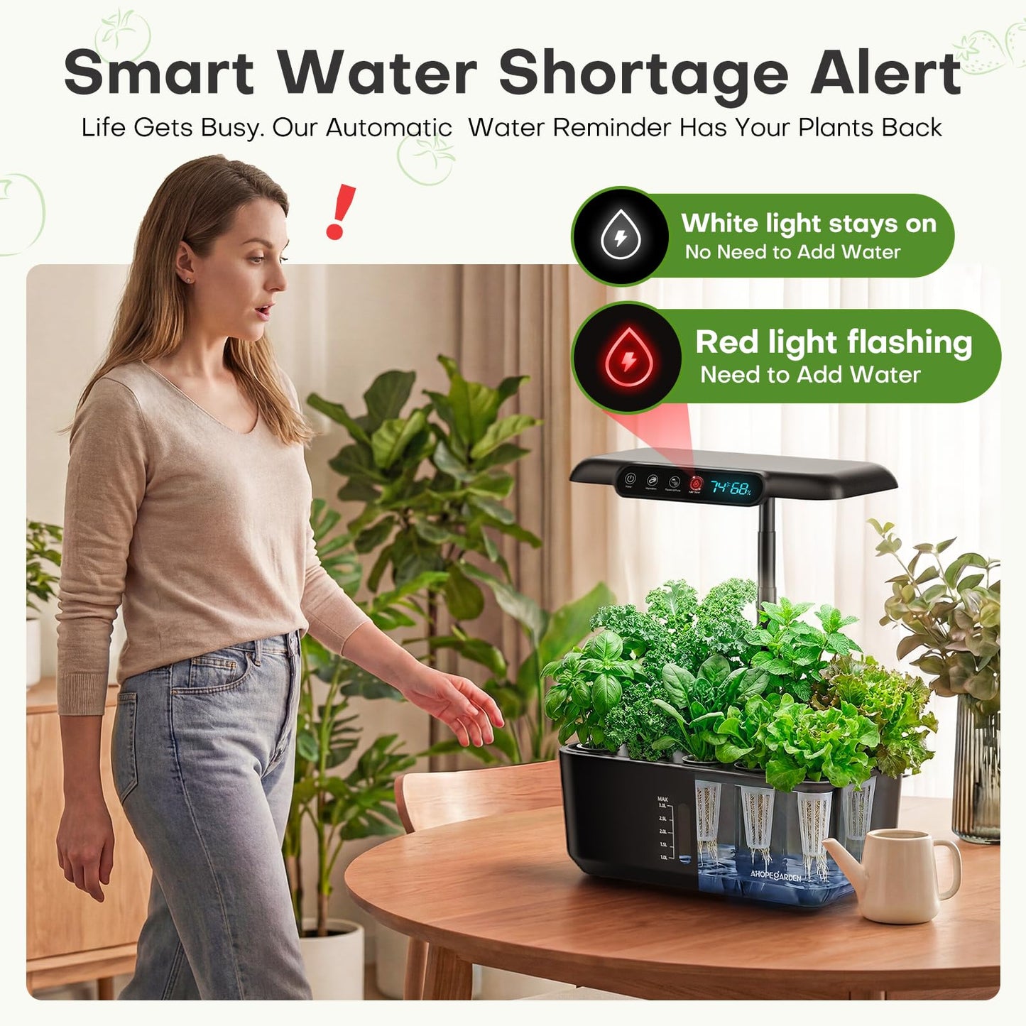 Ahopegarden Hydroponics Growing System Herb Garden: 10 Pods Indoor Garden Kit with LED Grow Light and Smart Temp & Humidity Display - Plant Germination Kit for Home Kitchen