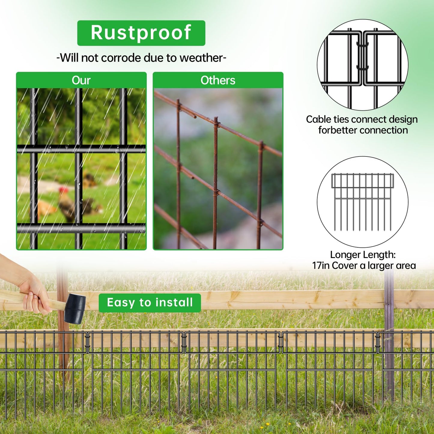 39.5ft(L) X 13in(H) Animal Barrier Fence, 28 Panels No Dig Fence for Dogs, 1.52IN Gap Anti Digging Dog Barrier, Rustproof Metal Garden Edging Border Defense for Outdoor, Yard, Lawn
