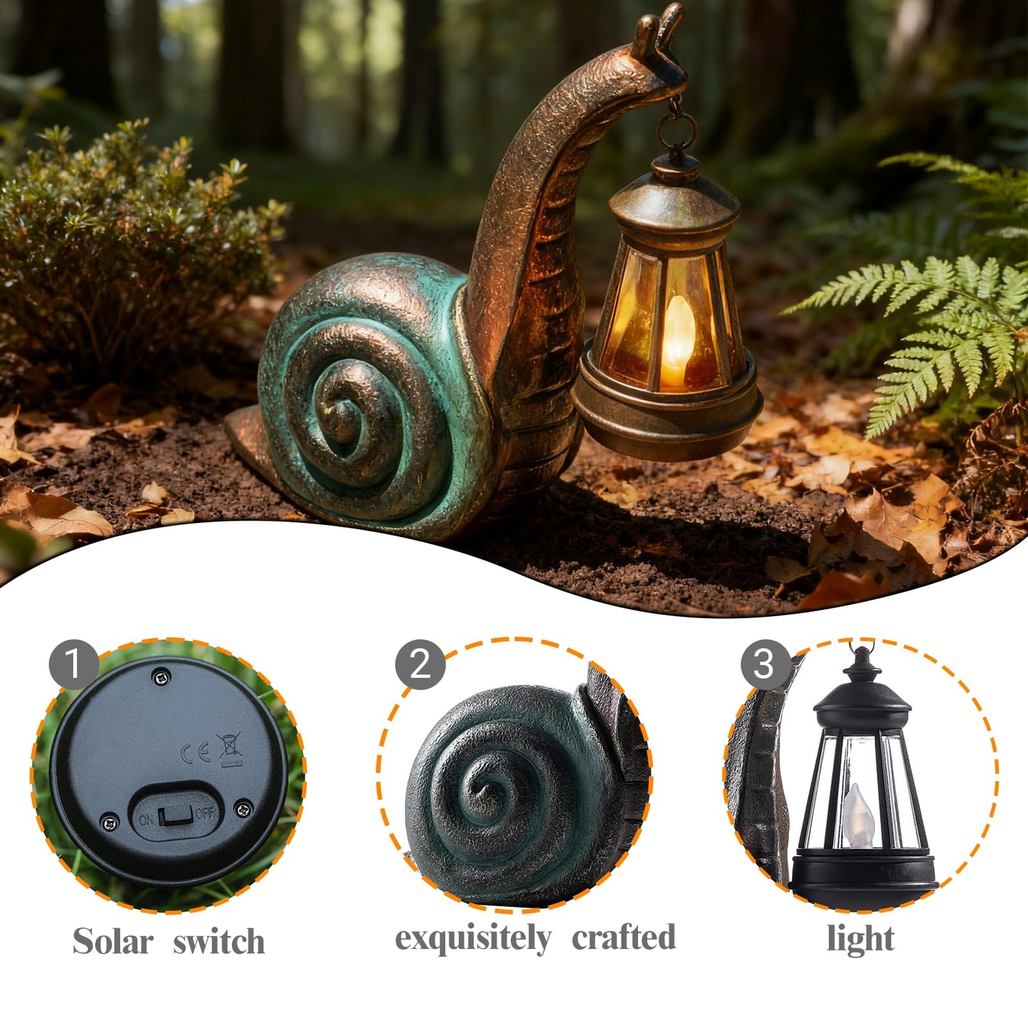 QZJDDZSW Solar Garden Snail Statue,Lawn Decor Statue for Patio, Balcony, Yard Ornament for Mom Grandma Women