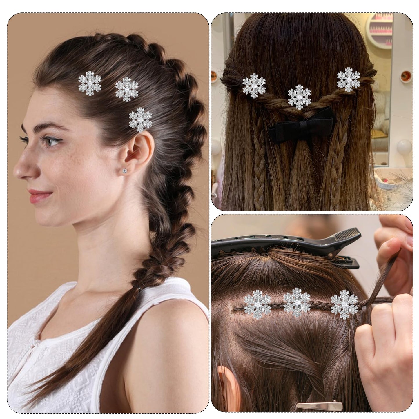 10 Pcs Snowflake Christmas Hair Clips, Bling Rhinestone Hairpins Glitter Fancy Christmas Hair Pins Barrettes Snowflake Decorations for Women Girls Bridal Party Wedding Everyday Gifts (Sliver)