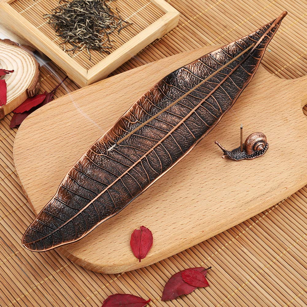 Accmor Incense Holder Set, Leaf and Snail Incense Burner, Incense Ash Catcher, Incense Sticks Holder for Counters, Meditation Room, Yoga, Home, Office, Red Copper