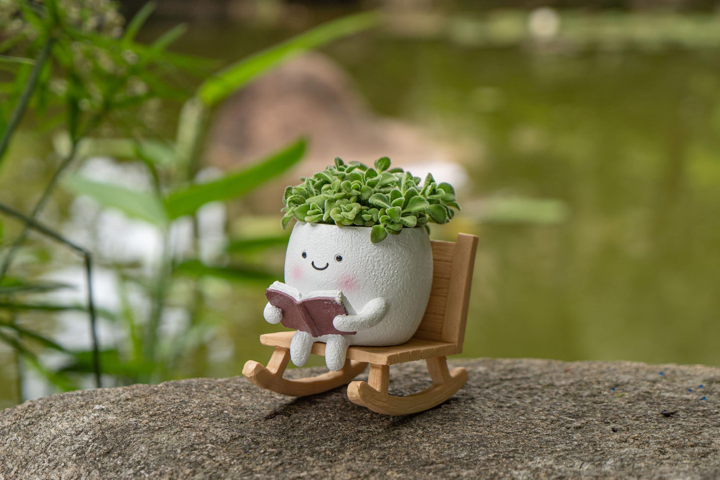 RZOIKZOI Rocking Chair Smily Face Planter with Drainage Hole, Cute Plant Pots for Indoor Outdoor Plants,Unique Funny Flower Pot for Succulents,Gift for Mother's Day, Birthday, Christmas(White)