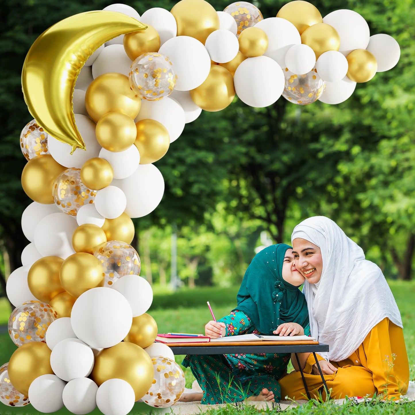 Eid Mubarak Decoration for Home 2026 - 89 White Gold Balloon Arch with Eid Mubarak Star Balloons,Star Moon Balloon Boxes,Ramadan Party Supplies Decorations for Ramadan Festival