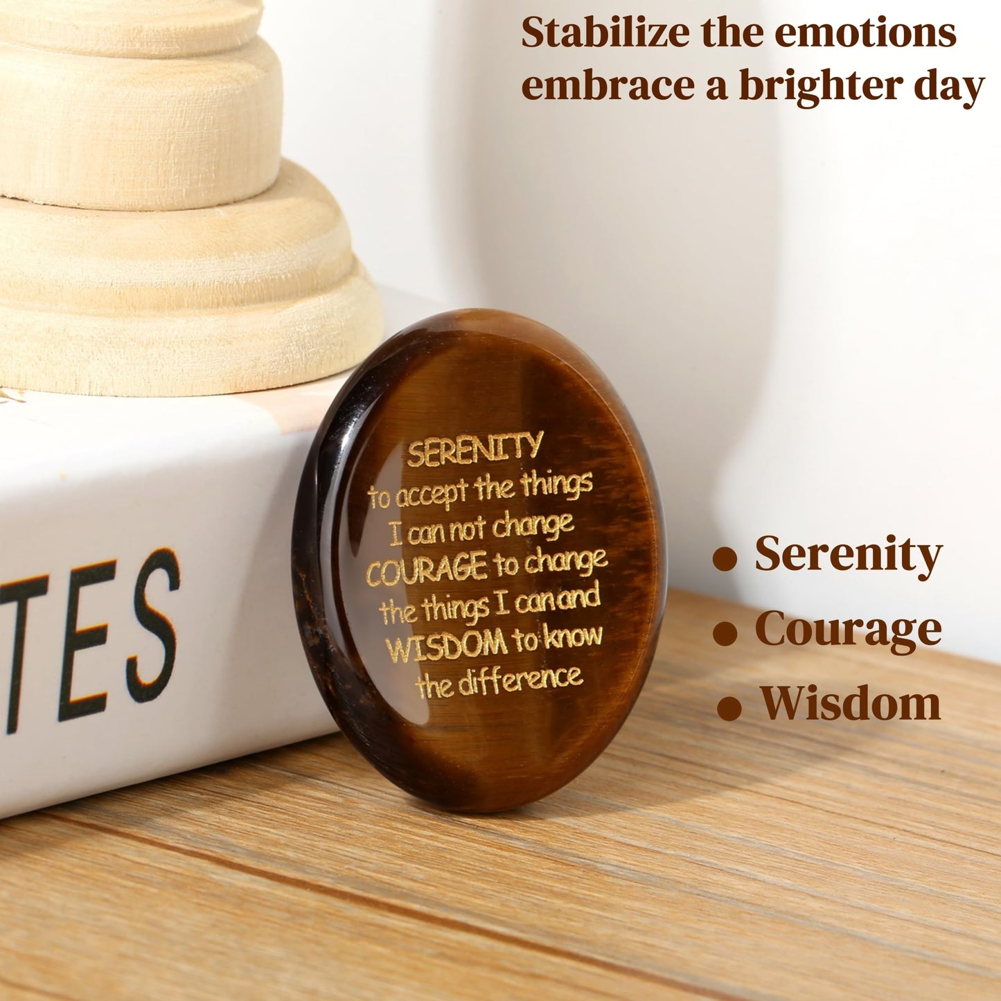 QINJIEJIE Tigers Eye Healing Crystals Serenity Prayer Worry Stones for Anxiety Engraved Inspirational Stones Anxiety Relief Items Sobriety Encouragement Gifts for Women Men