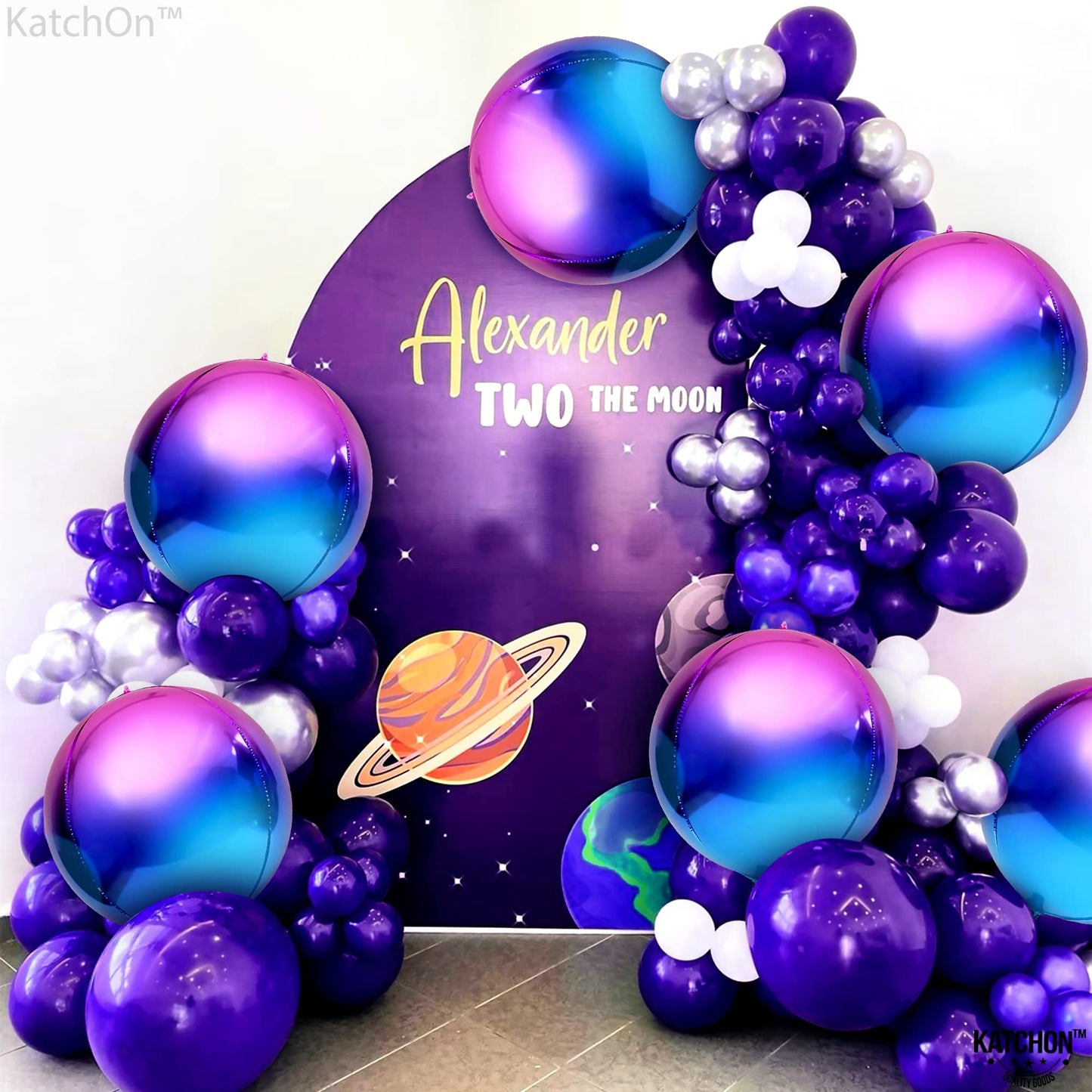 KatchOn, Purple Galaxy Balloons - 22 Inch, Pack of 12 | Round 4D Metallic Iridescent Balloons for Galaxy Birthday Party Decorations | Purple and Blue Balloons for Mermaid Party Decorations