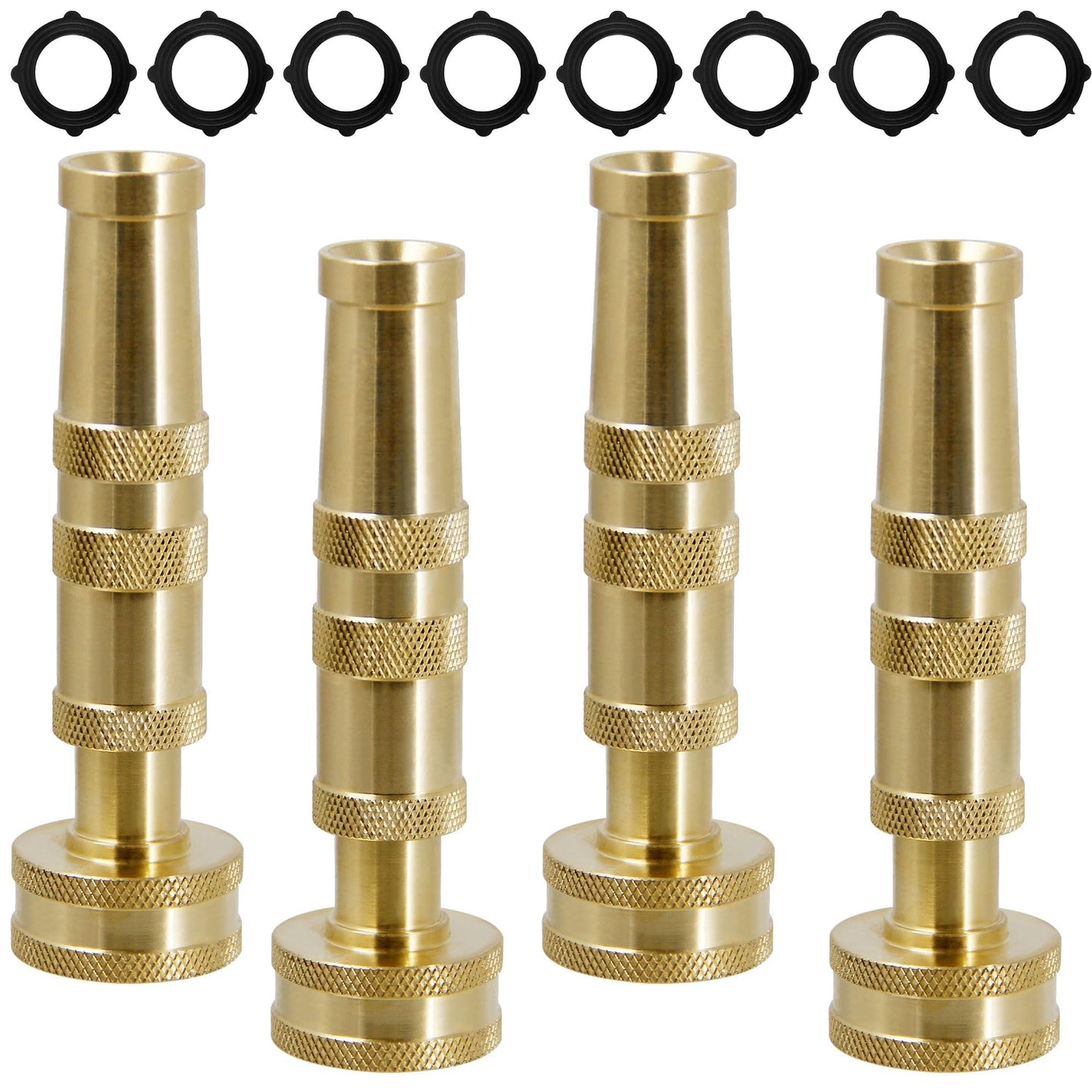 Triumpeek Solid Brass Hose Nozzle, 4 Pack 4"L Heavy Duty Brass Garden Hose Nozzle with 8 Rubber Washers